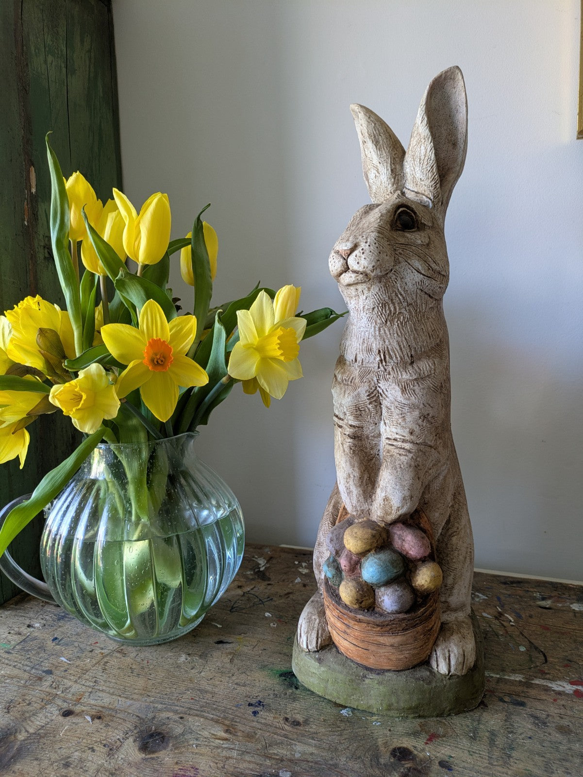 The Stone Bunny Rabbit Happy Easter Basket 2006 Signed Tella M Stein Pastel Eggs