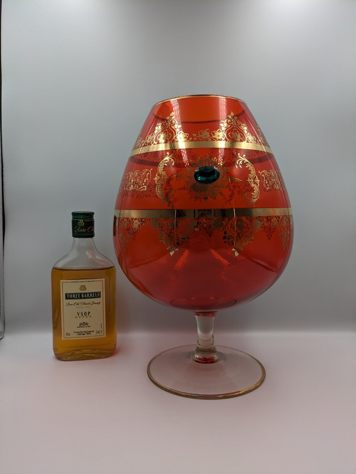 Vtg Cameo Venetian Ruby Gilt Gold Murano Glass Applied Gems Vase Snifter Brandy