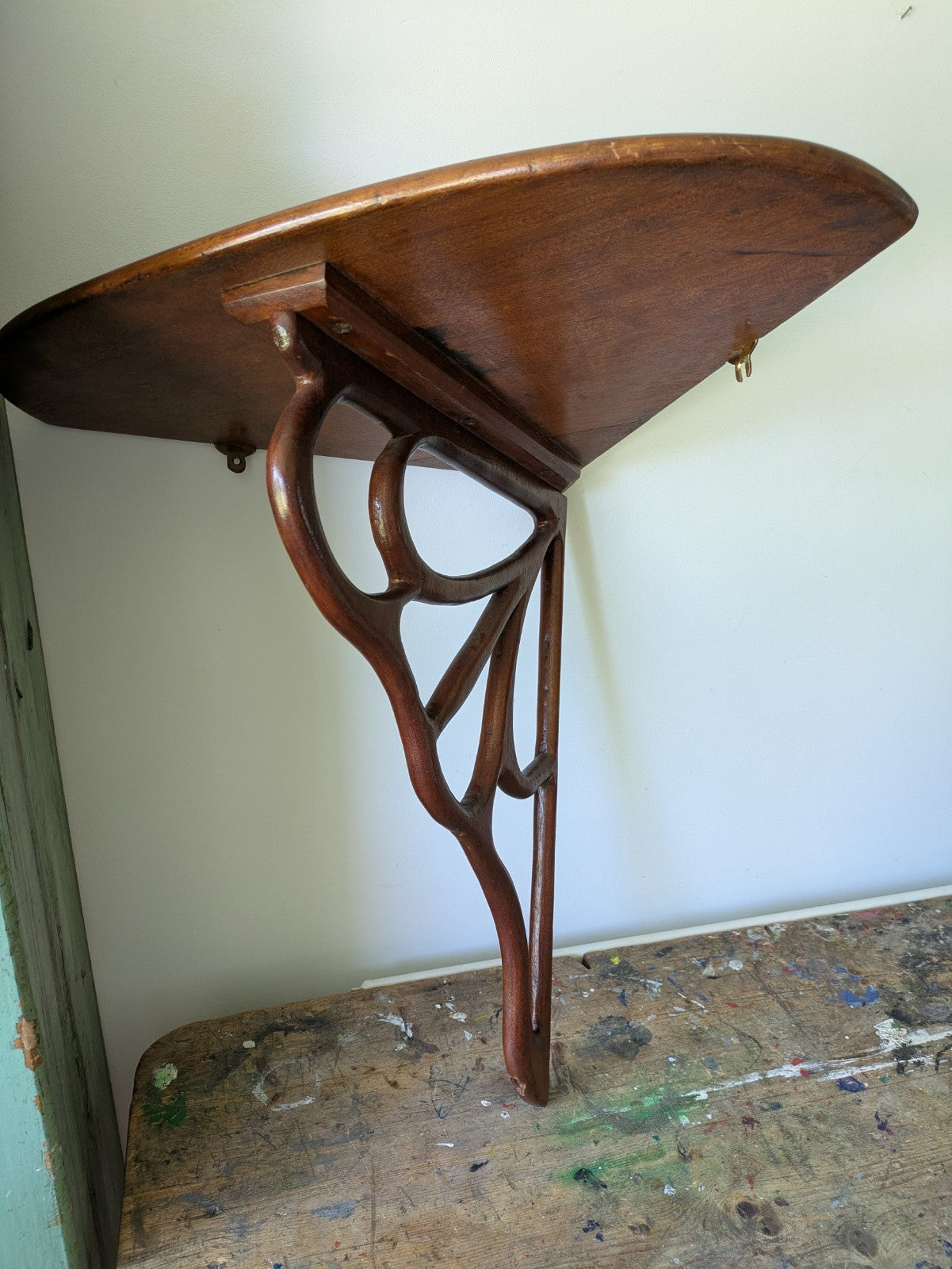 Antique Mahogany Art Nouveau C1890 Hanging Corner Shelf Wood Scroll Victorian