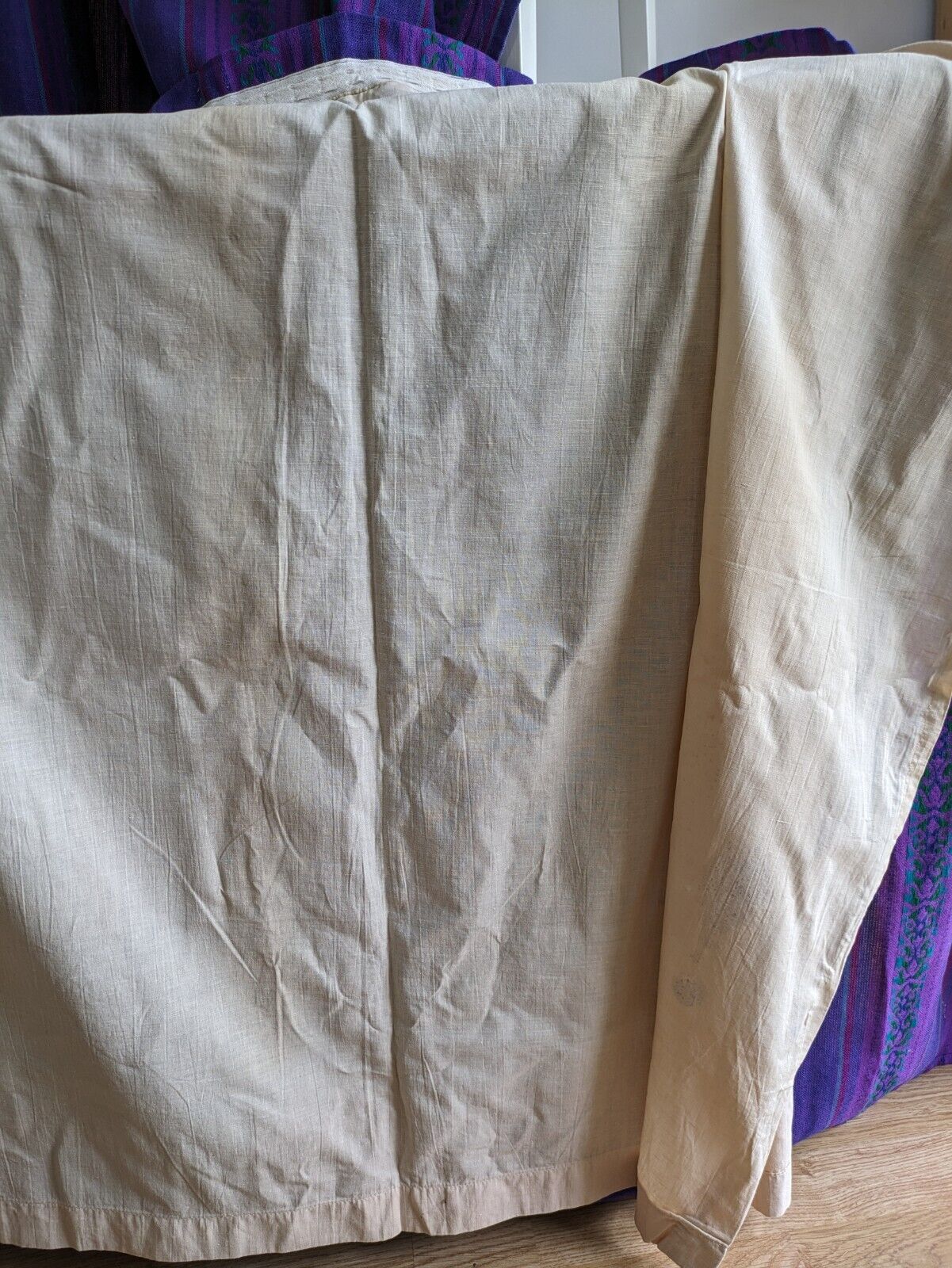 PAIR VINTAGE RETRO PURPLE PATTERNED STRIPE MIDCENTURY CURTAINS 111cmD 113cmW Vgc