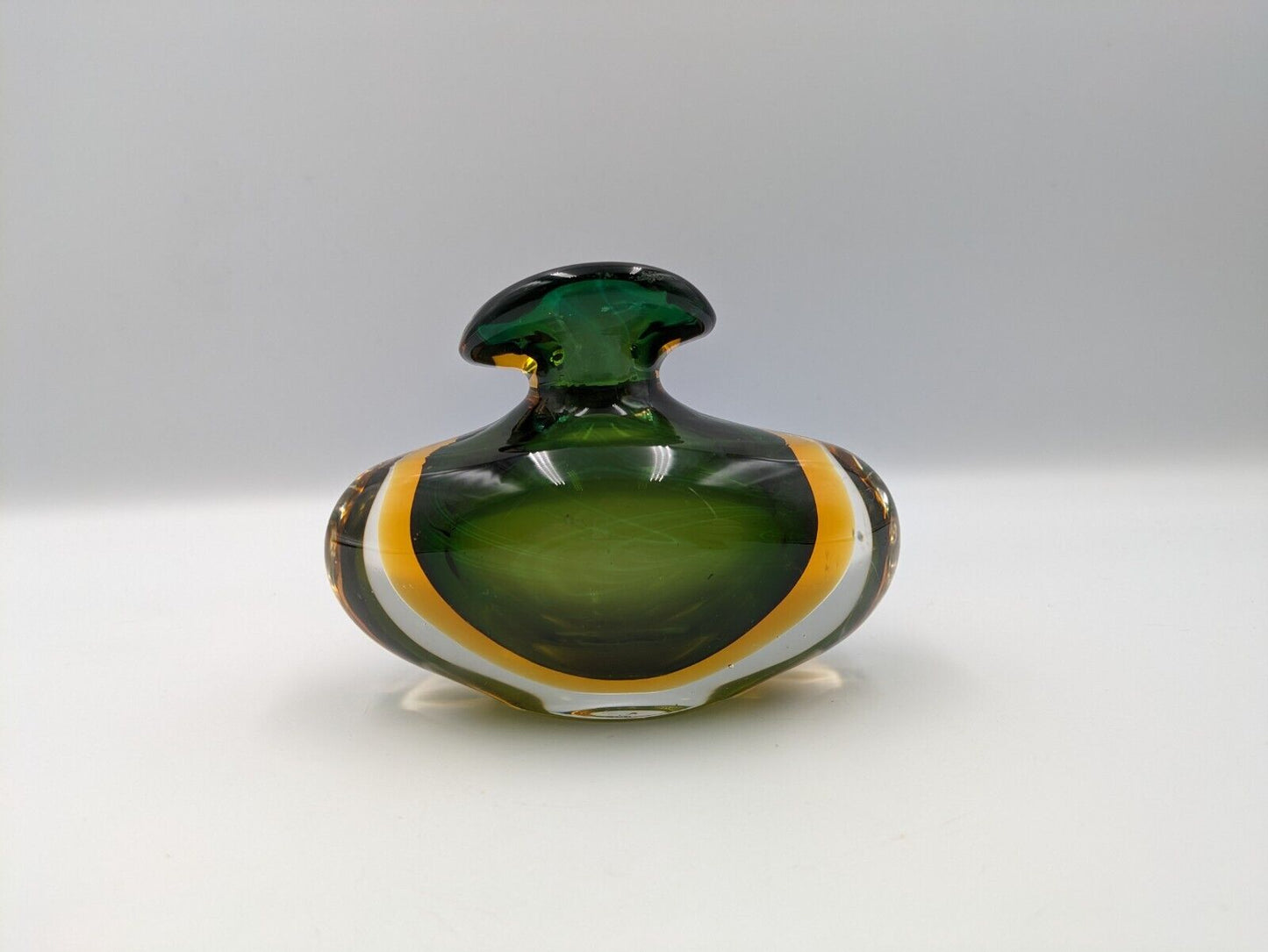 Murano Sommerso Hand Blown Art glass Green Amber Cased Italian perfume Bottle UV