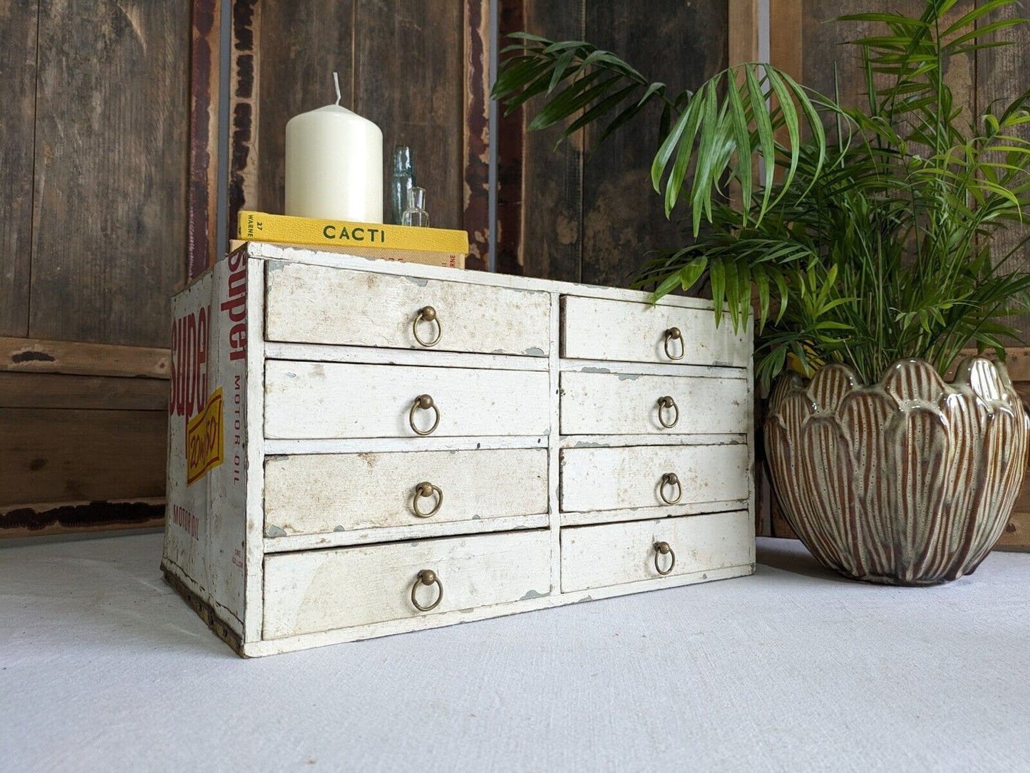 VTG Apothecary Drawer office Motor Car drawers table desk top index Work Garage