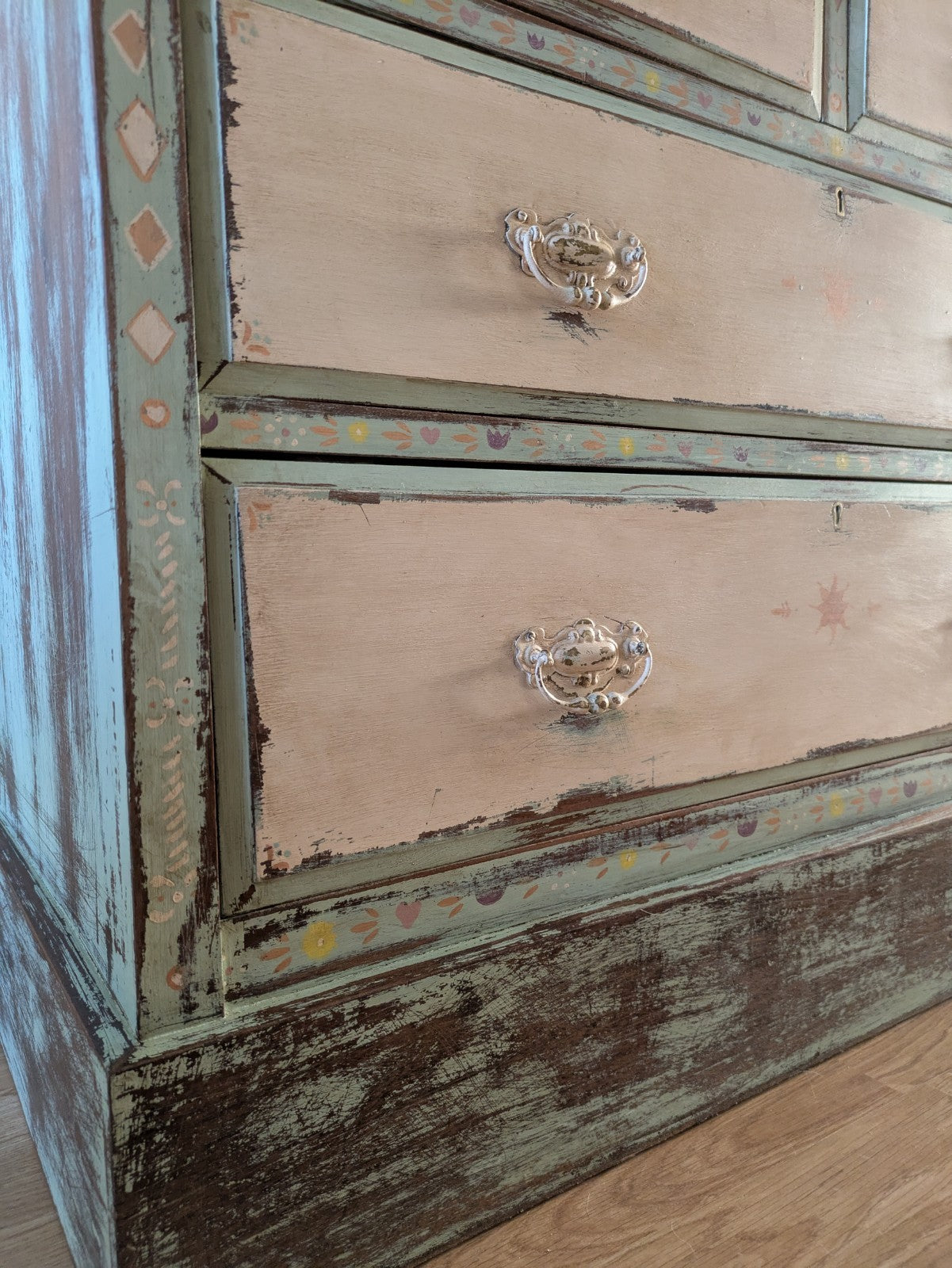 Antique Edwardian Sideboard Chest Of Drawers Vintage Hand Painted Distressed
