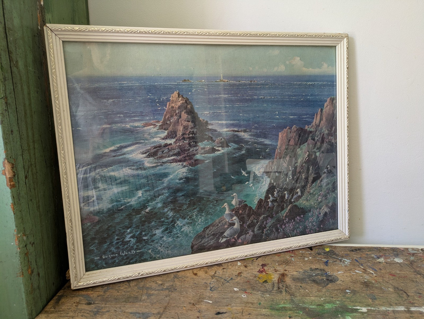 Vintage 1960s Print of "Armed Knight" Painting by Vernon Ward Retro Seascape