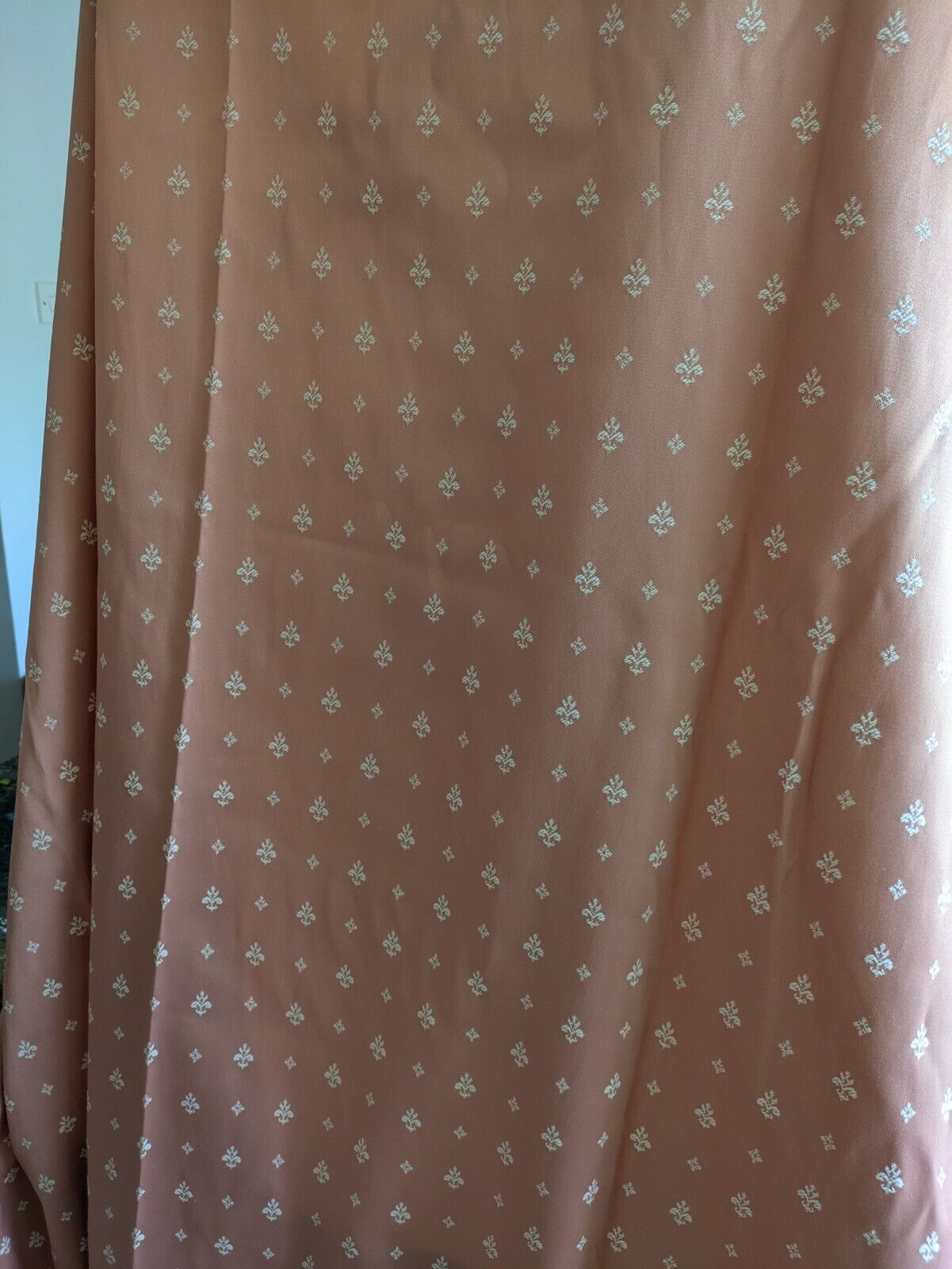 Pair Vintage Pink 80s Shabby Chic Salmon Fleur De Lys Curtains VTG Style Pretty