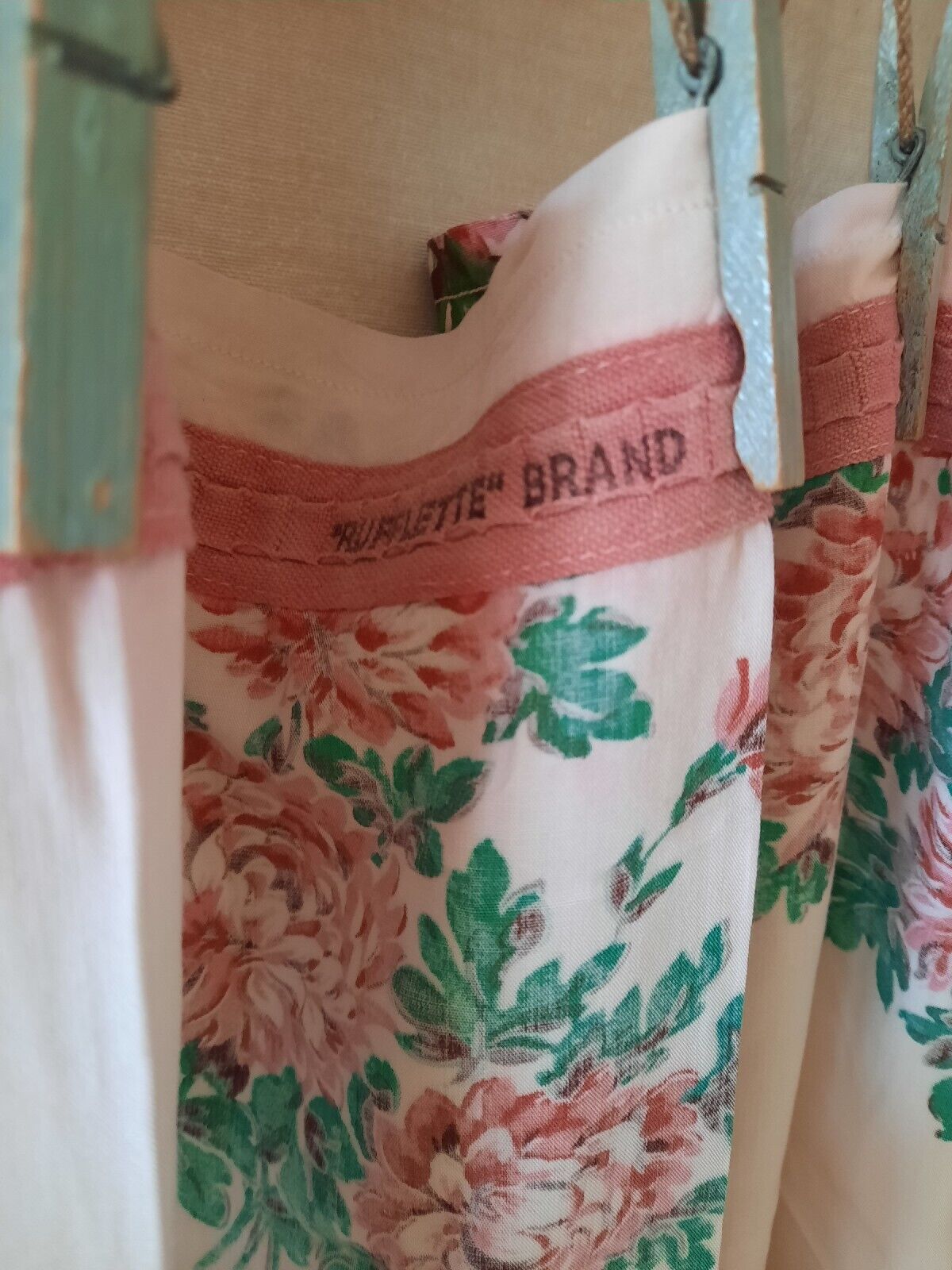 Pair of Cotton floral Curtains W82cm L105cm Rose rare 1950s retro vintage Pink