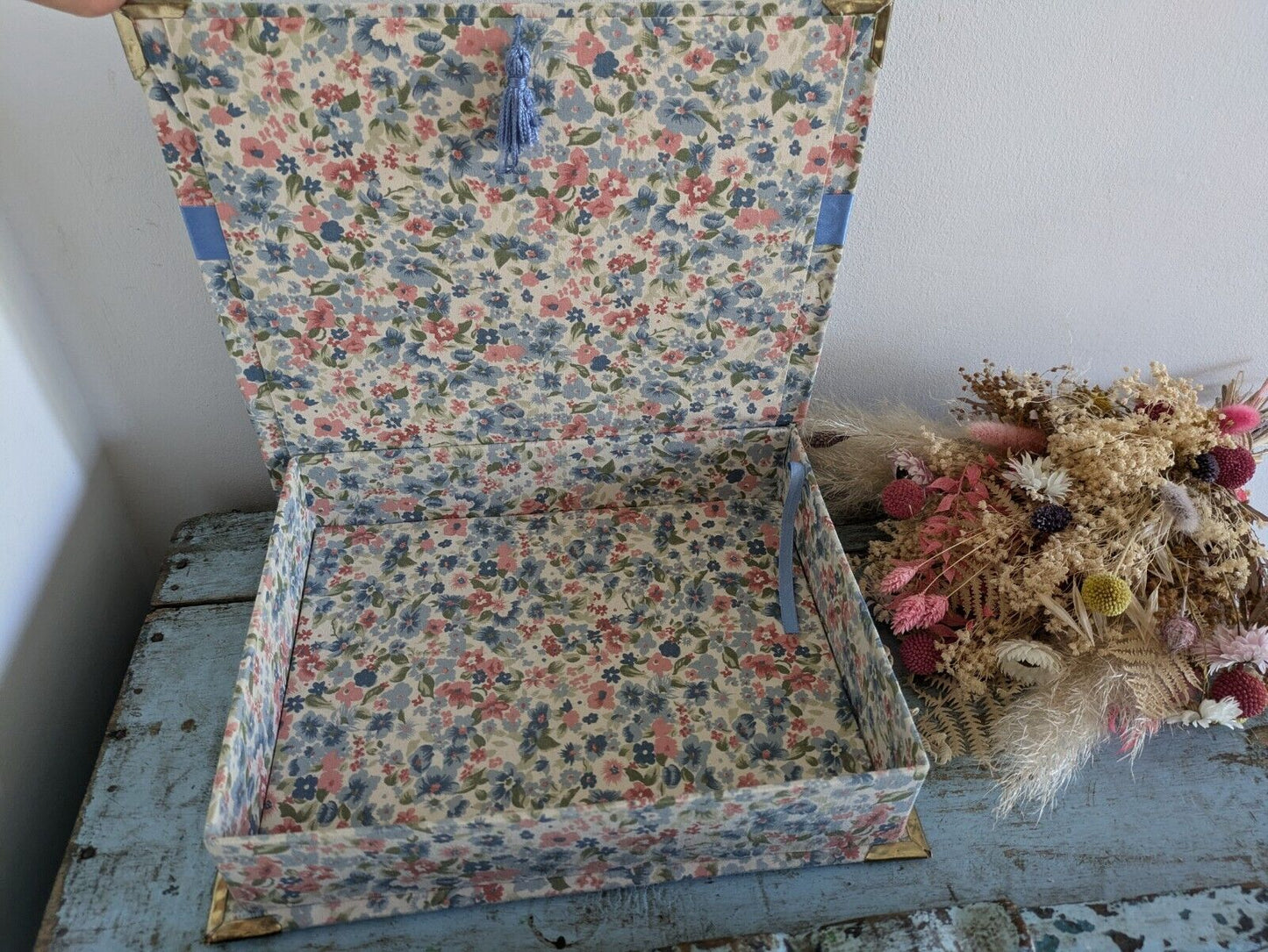 vintage floral Ribbon jewellery box Rose flowers organizer fabric cover Sewing!!