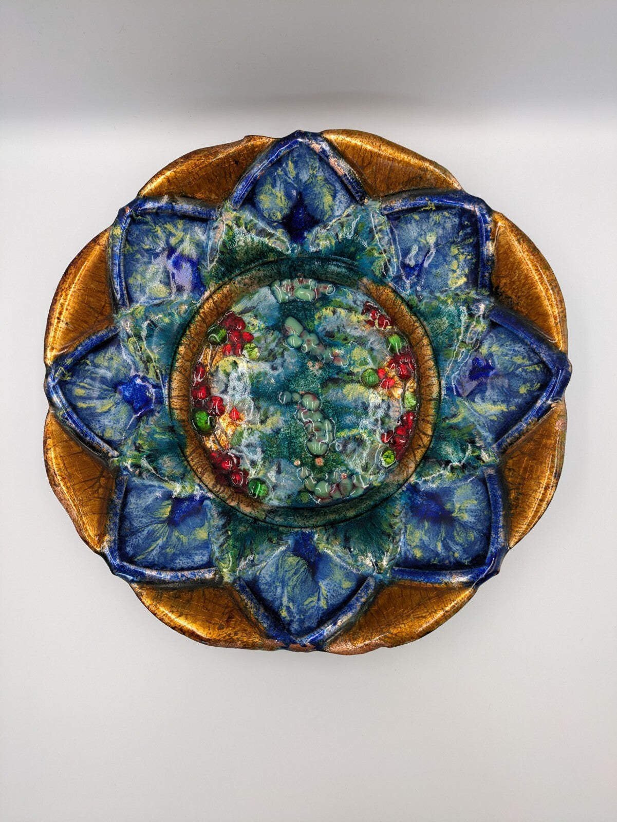 J Capó Enamel Painted Esmaltes Copper plate Dish Studio Art Signed Vgc XL 1960s