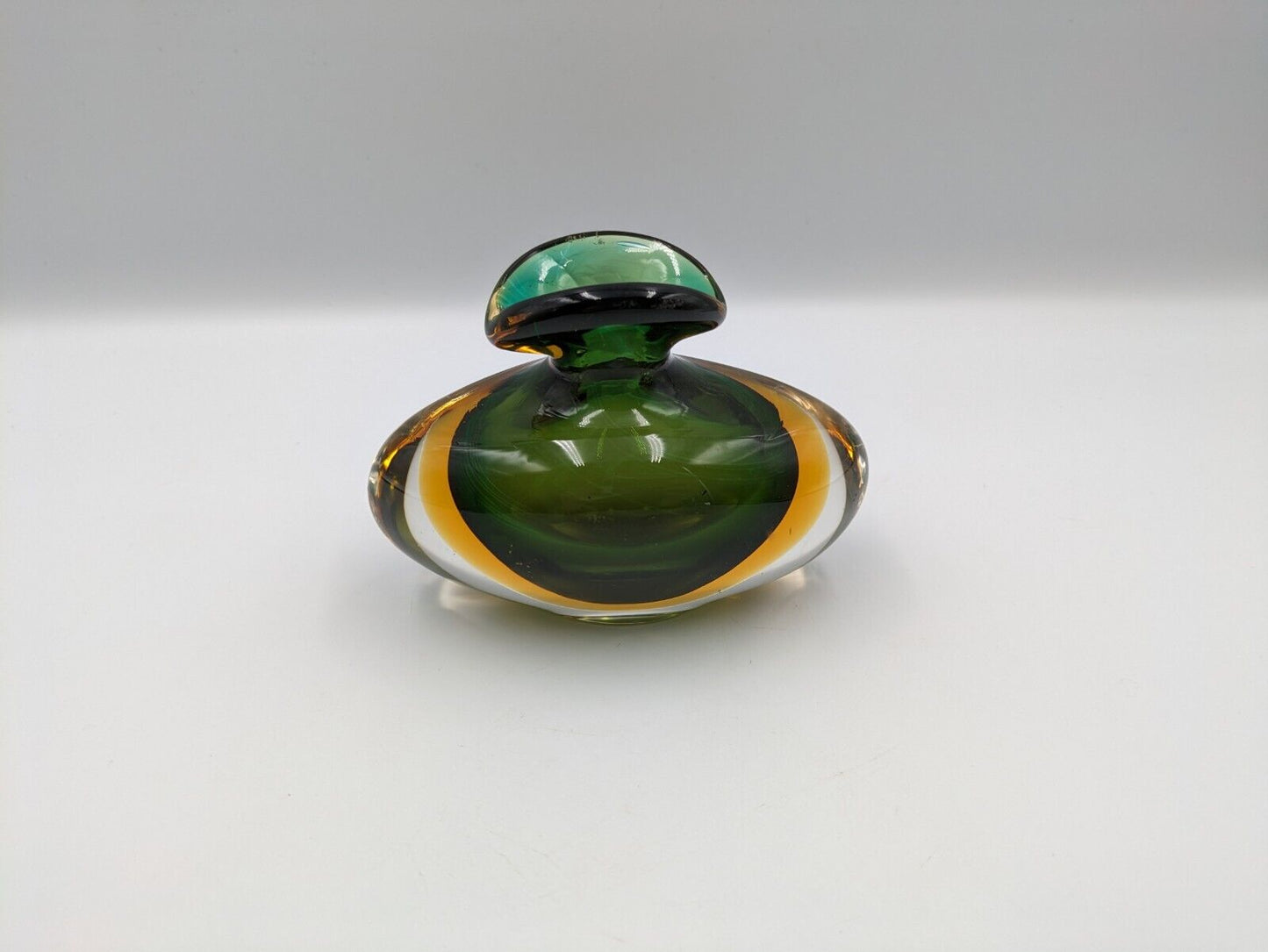 Murano Sommerso Hand Blown Art glass Green Amber Cased Italian perfume Bottle UV