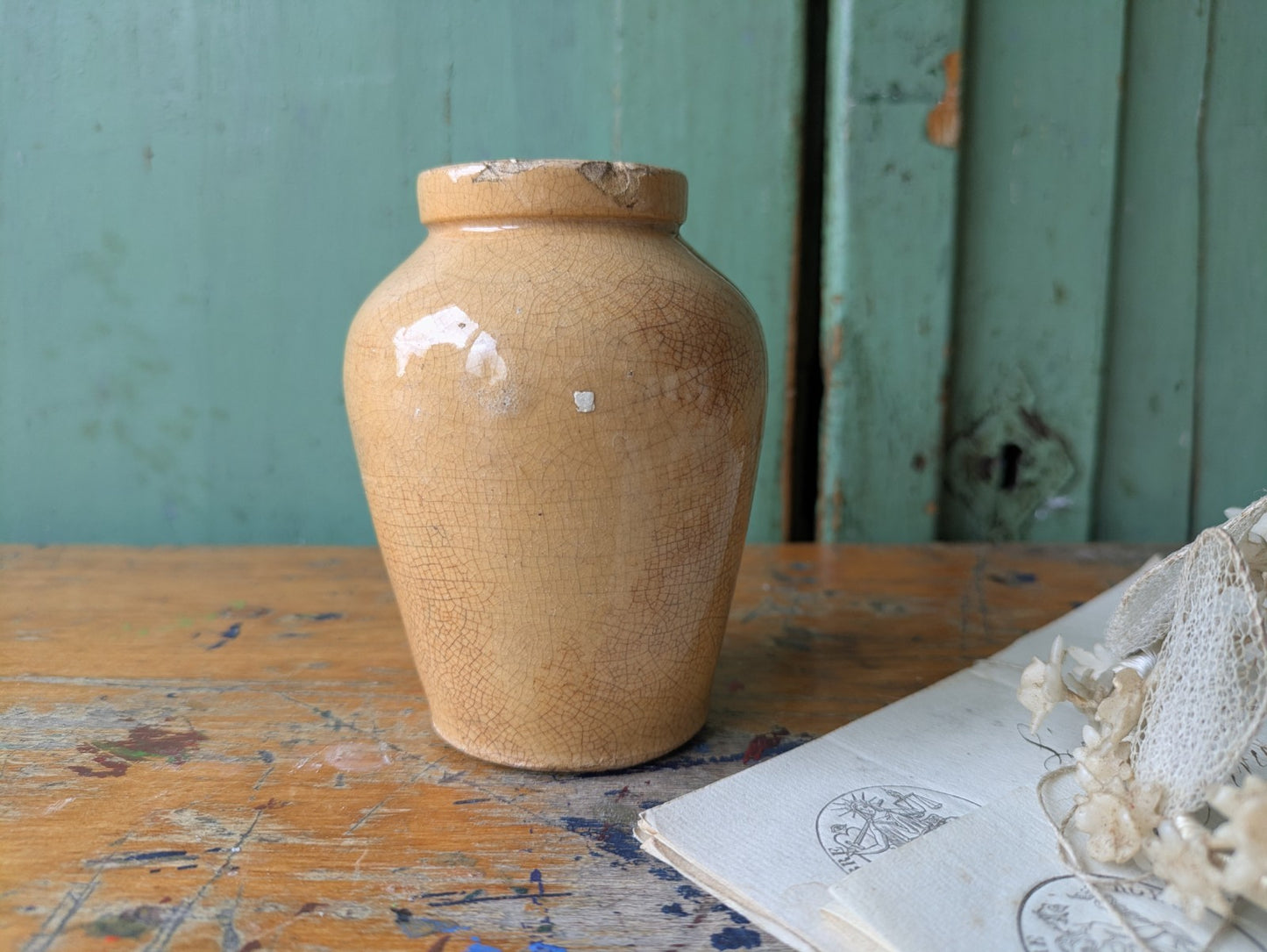 Antique Manchester Creamery Hailwood's Broughton Cream Pot Jar Crock Crazed Vtg
