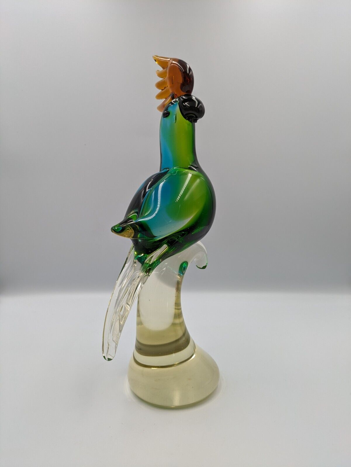 XL Murano Style Aummika Art Glass Green Blue Cockatoo / Parrot Figurine 32.5cmH