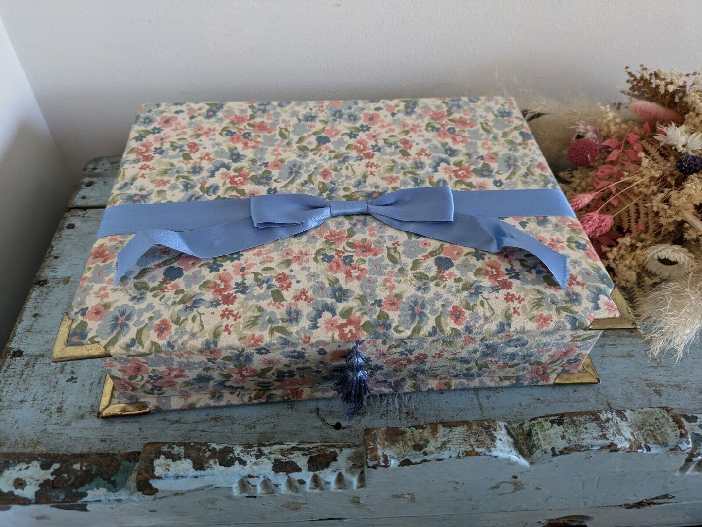 vintage floral Ribbon jewellery box Rose flowers organizer fabric cover Sewing!!