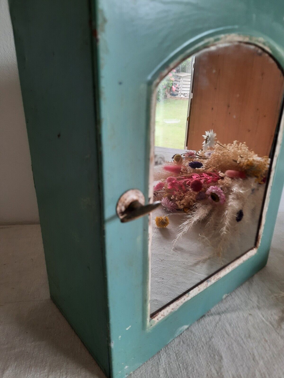 Vintage Mid-century Bathroom metal medical wall cabinet with mirror, Retro Blue