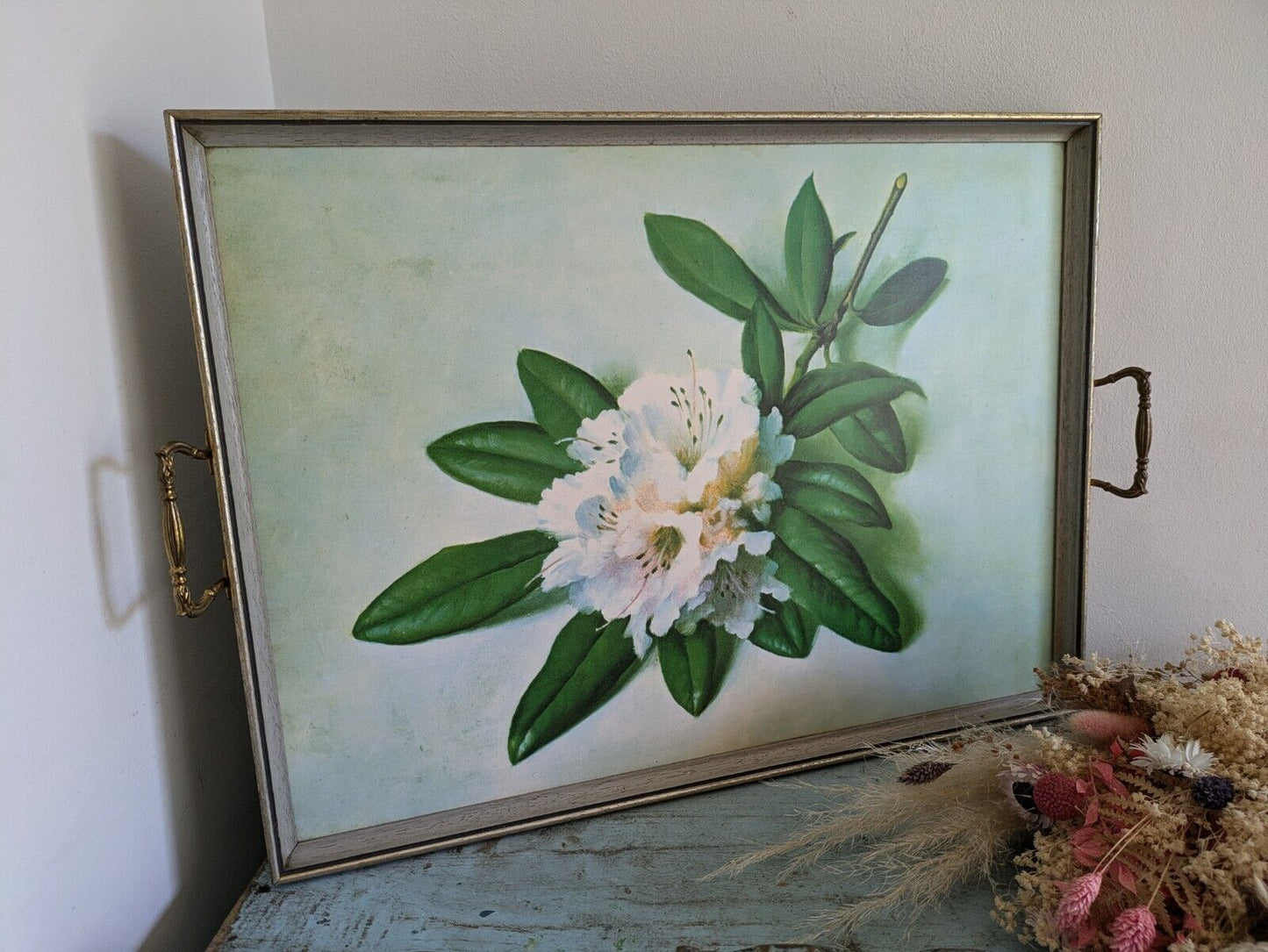 Vintage Floral Vanity Tray Rhododendron Dinner Lap Tray Vester Rich Prop Vgc Old