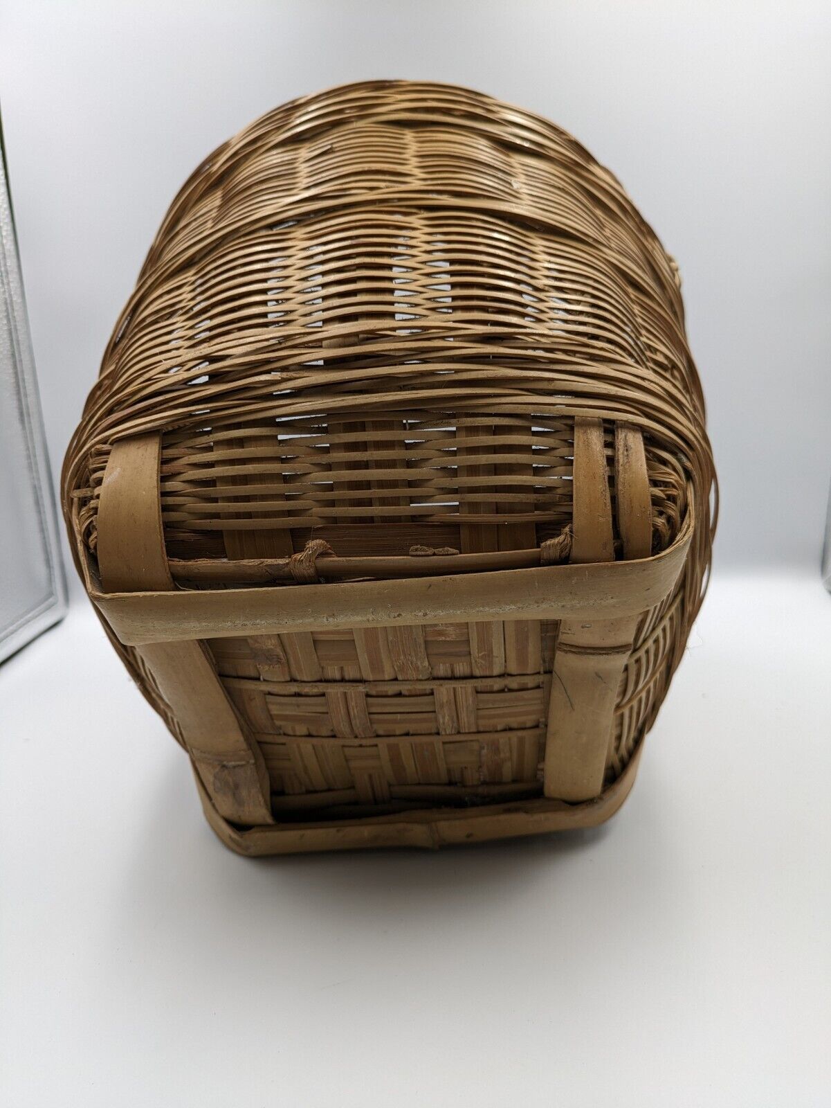 Vintage Asian Wicker Bushel Basket Handles Rattan Frame Storage Sturdy Bucket