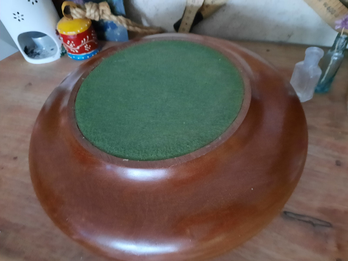 Large retro teak bowl round fruit kitchen antique vintage wooden serving ooak
