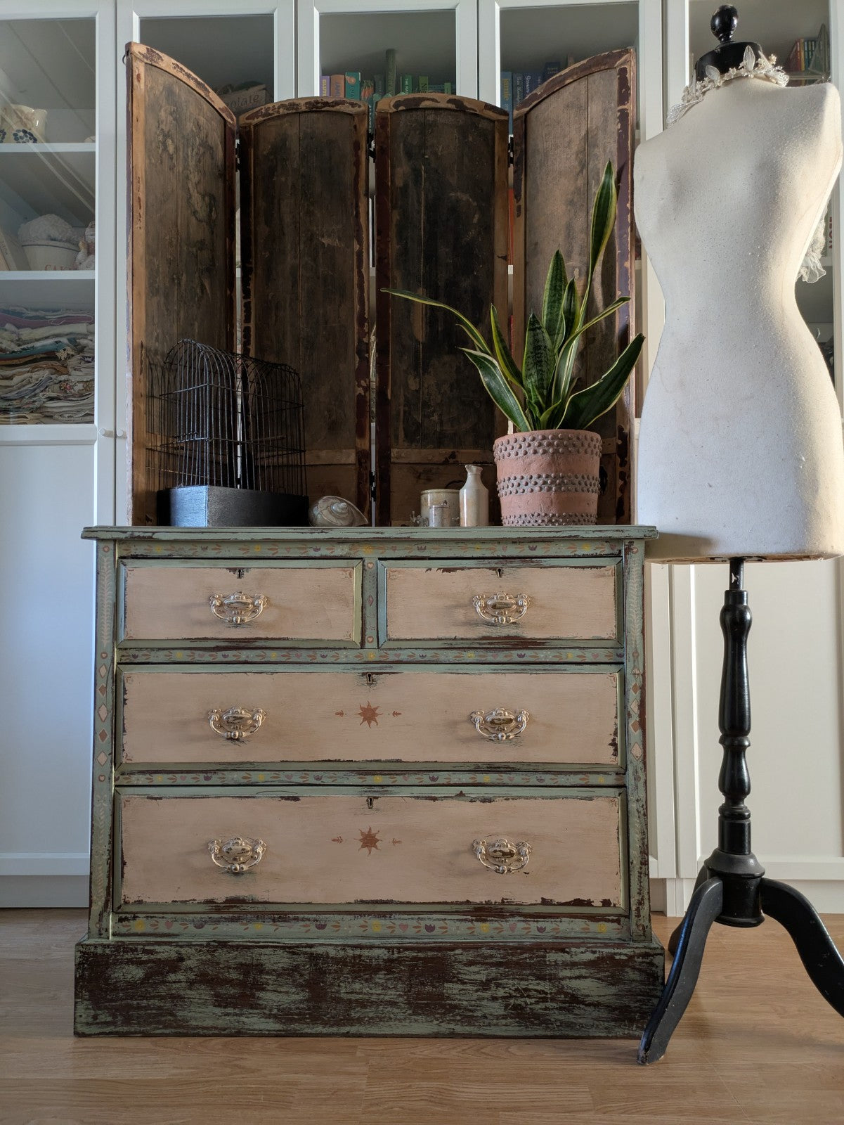 Antique Edwardian Sideboard Chest Of Drawers Vintage Hand Painted Distressed