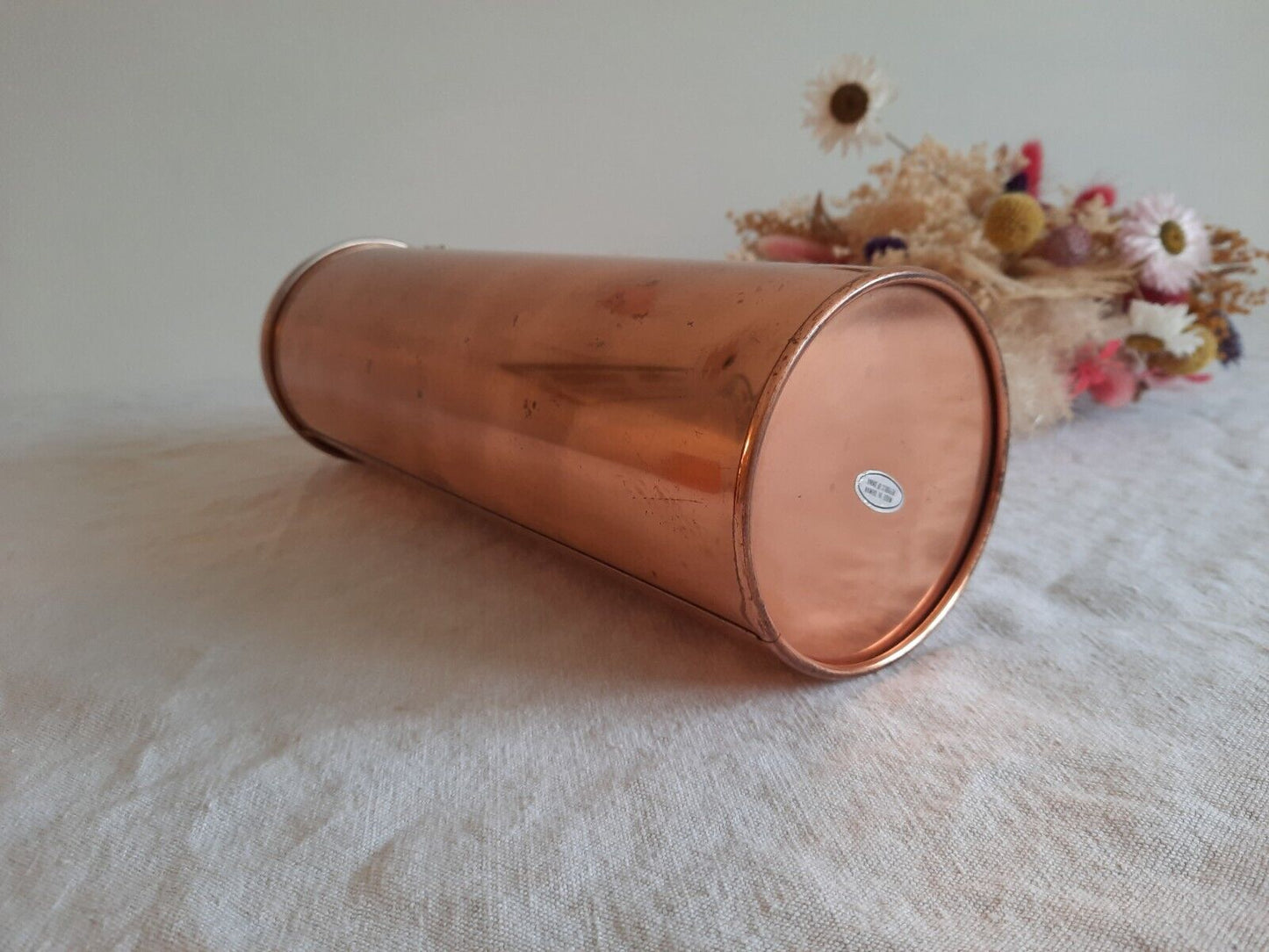 Vintage Tall Copper "Pasta" Tin Container Brass Lettering Jar Display Prop Old