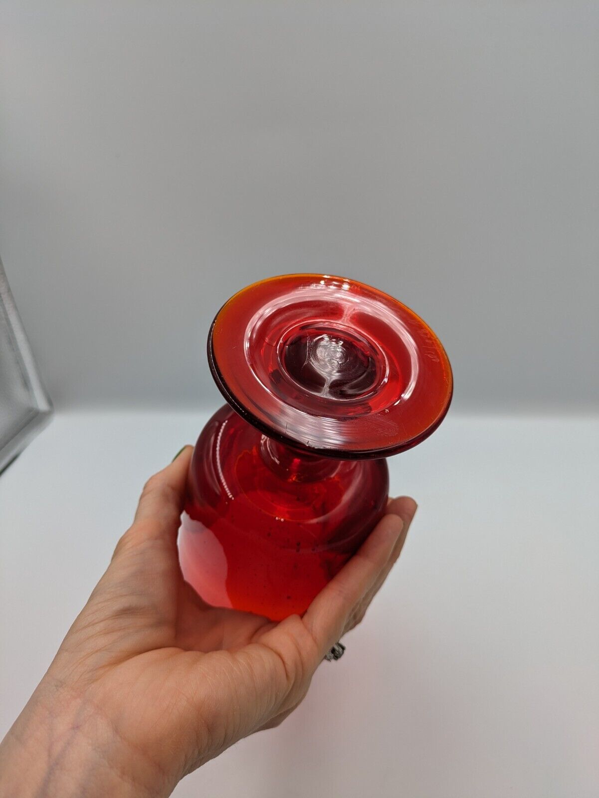 Vtg Erik Höglund Boda Red Glass Goblet Wine Glass Cocktail Retro 60s MCM Sweden