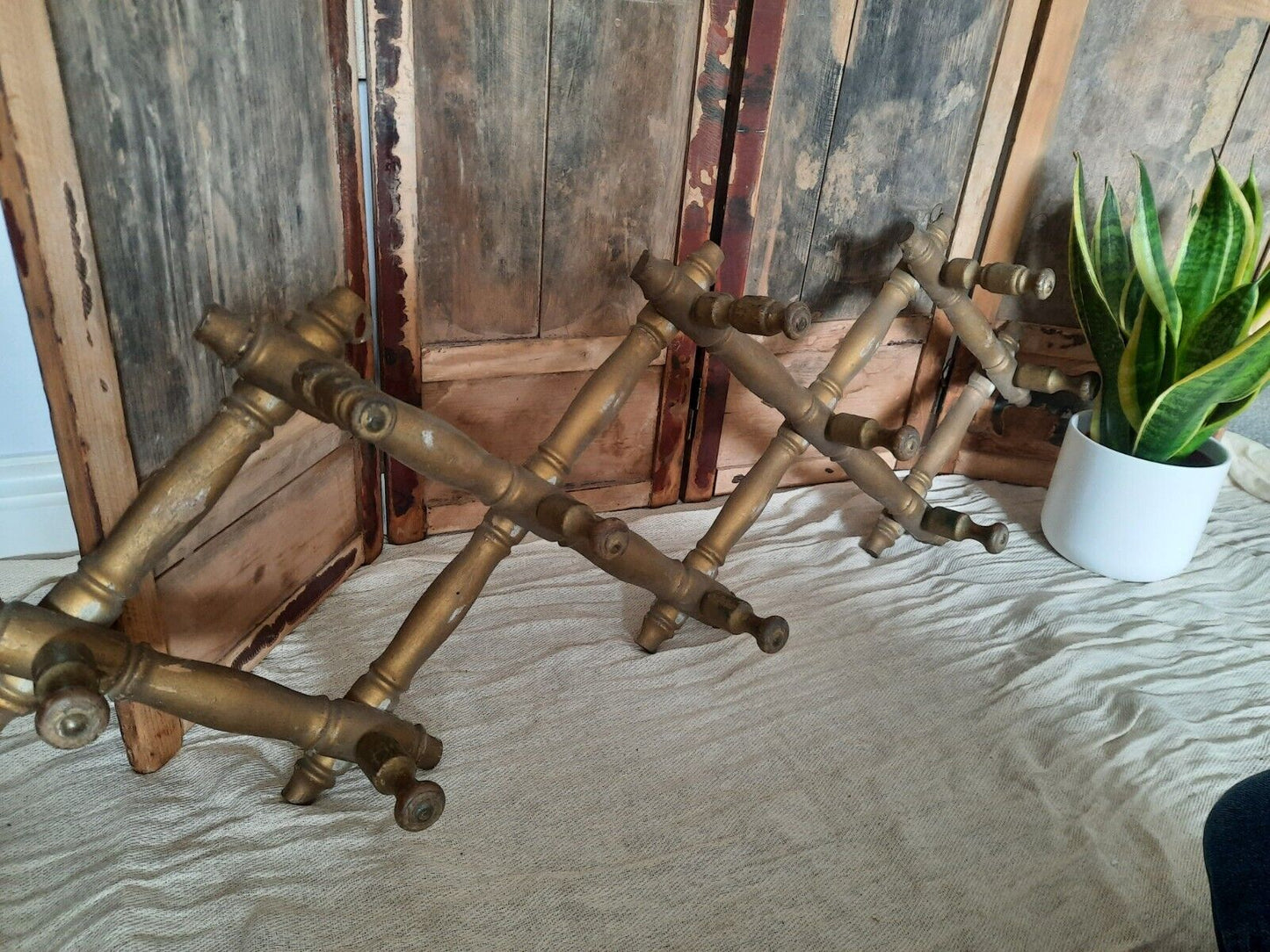 Vintage Wooden Folding Wall Hooks coat Rack Faux bamboo boho French Antique old