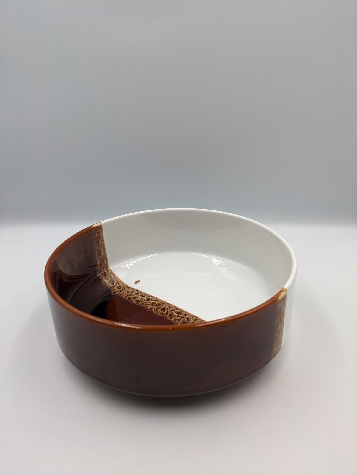 POOLE Pottery Bowl Dish England 95 vintage Brown White Two Tone Glaze Large Vgc