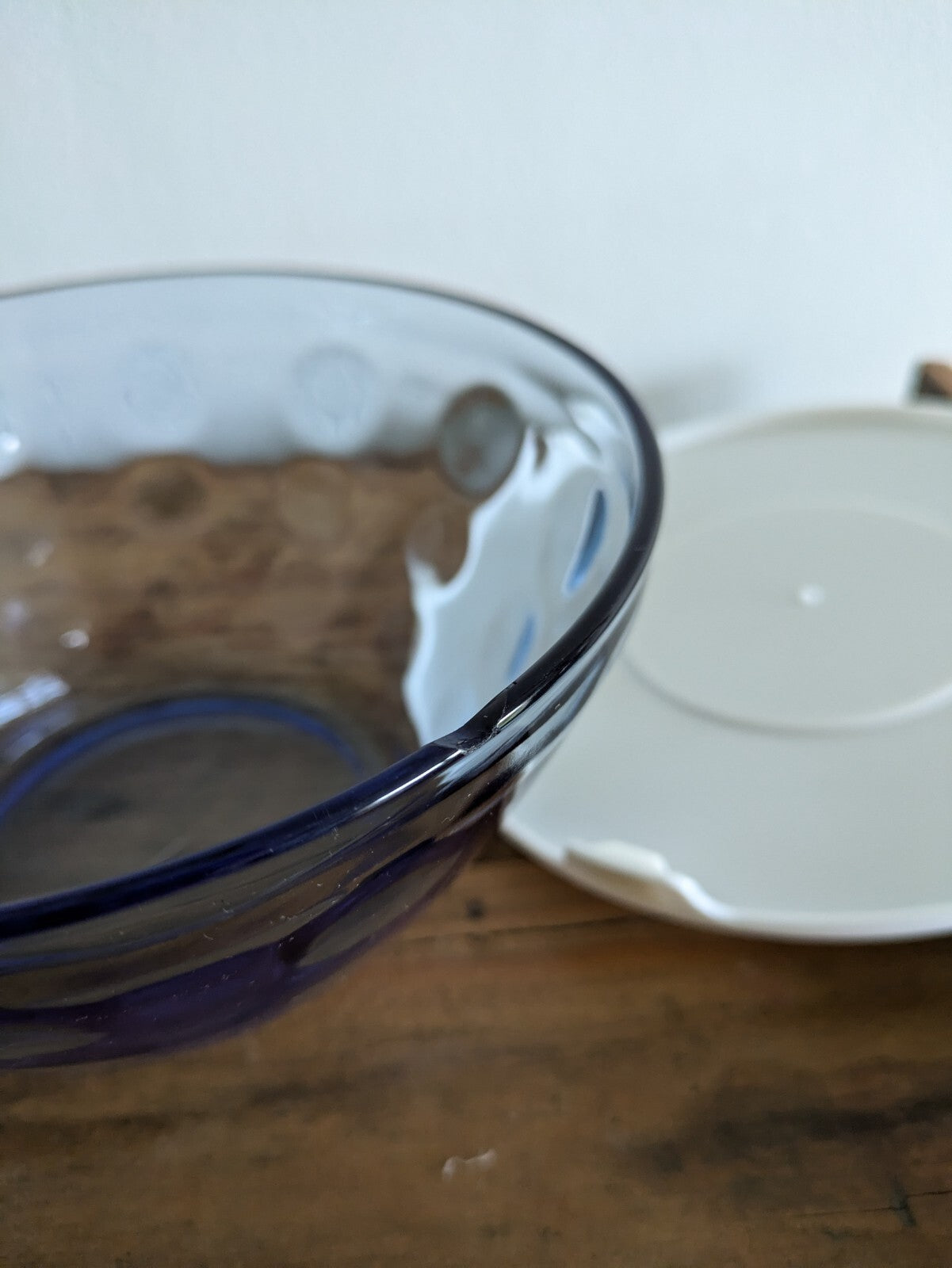 Vintage Set of 5 Stackable Glass Blue Polka Dot Spot Design Bowls W/Lids Nesting