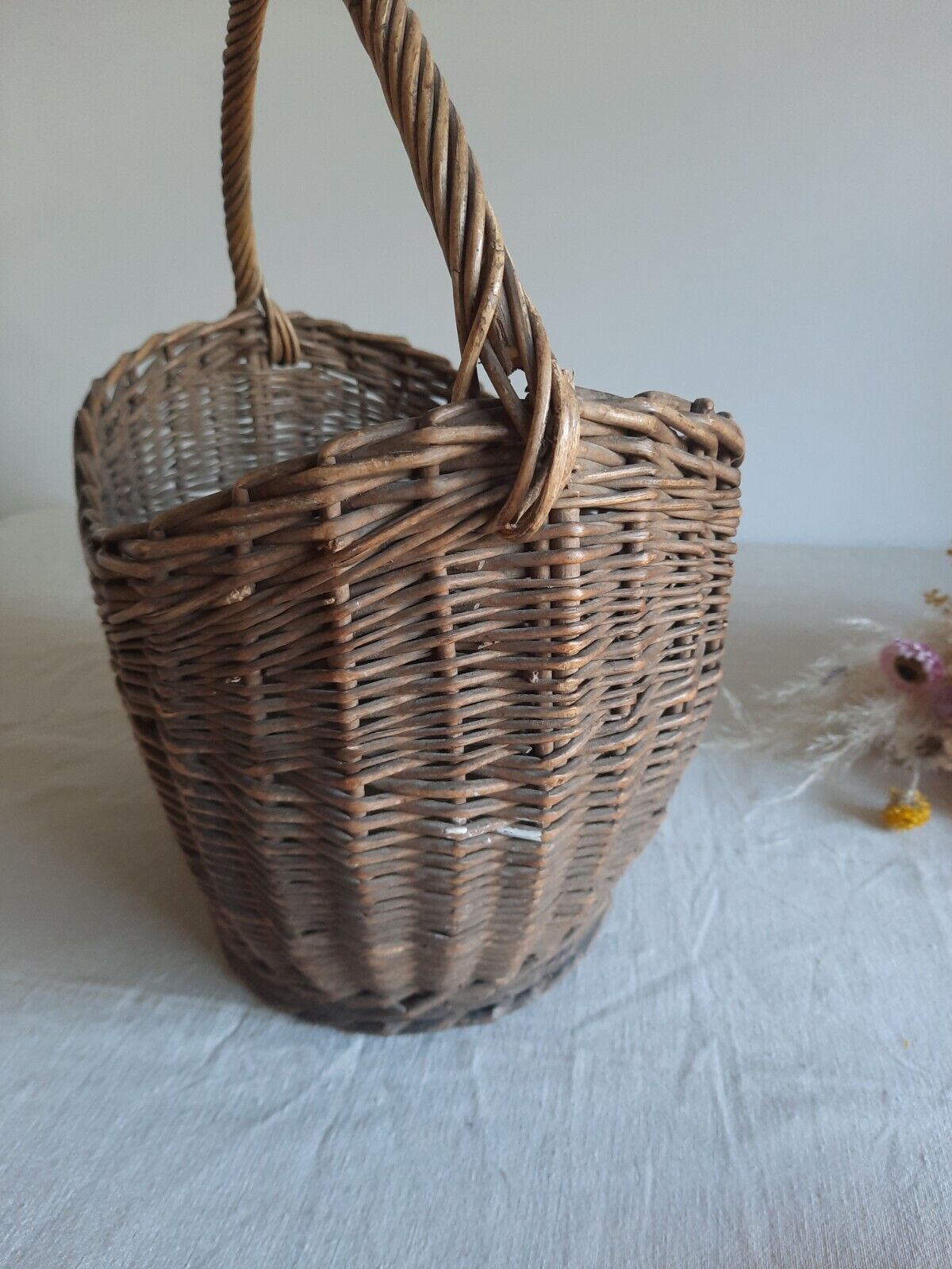 Antique Vintage Traditional Wicker Shopping Picnic Flower Basket Kitchenalia