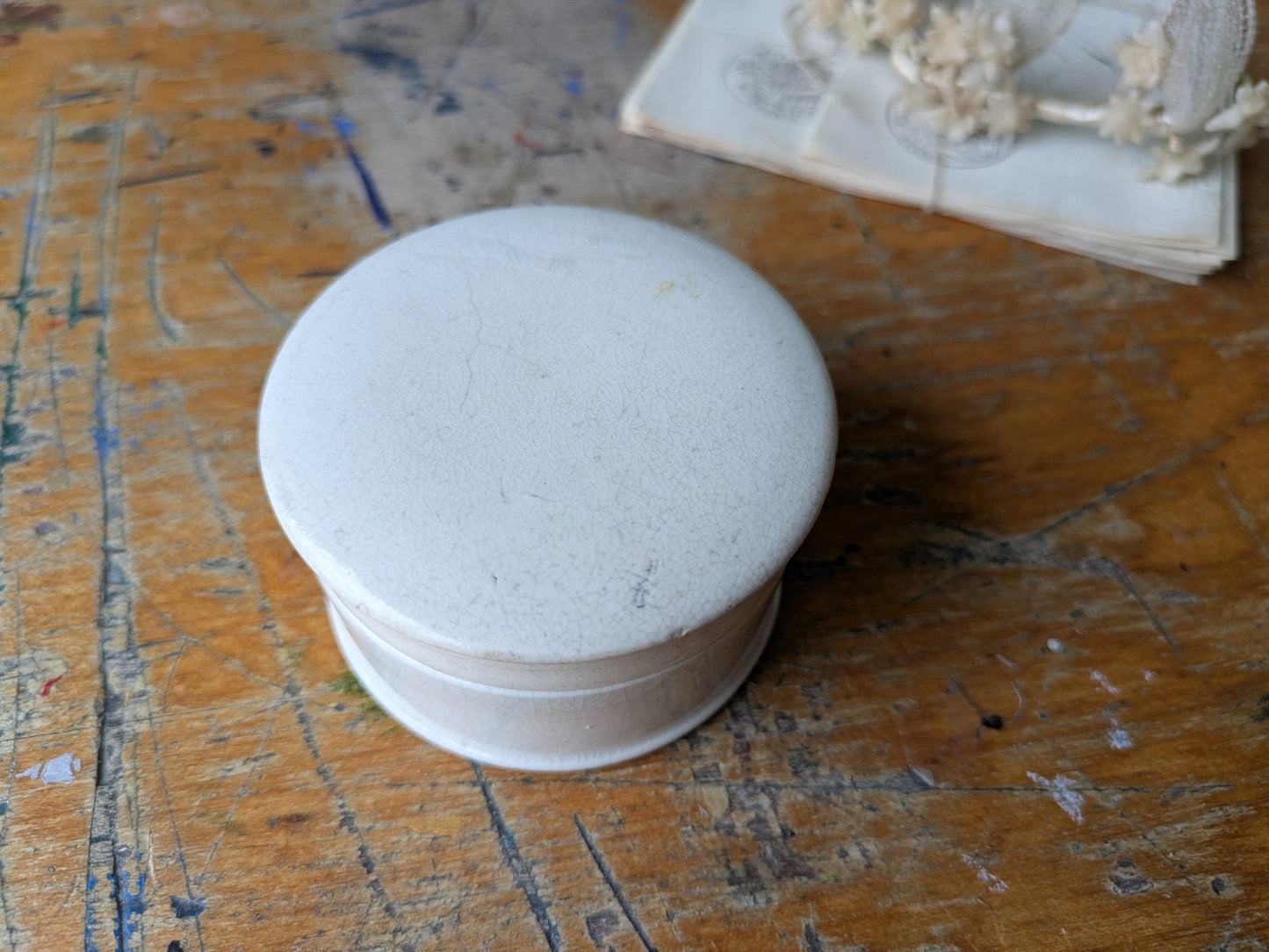 Antique Victorian Ironstone Chemist Apothecary Pot With Lid Plain White Vintage,