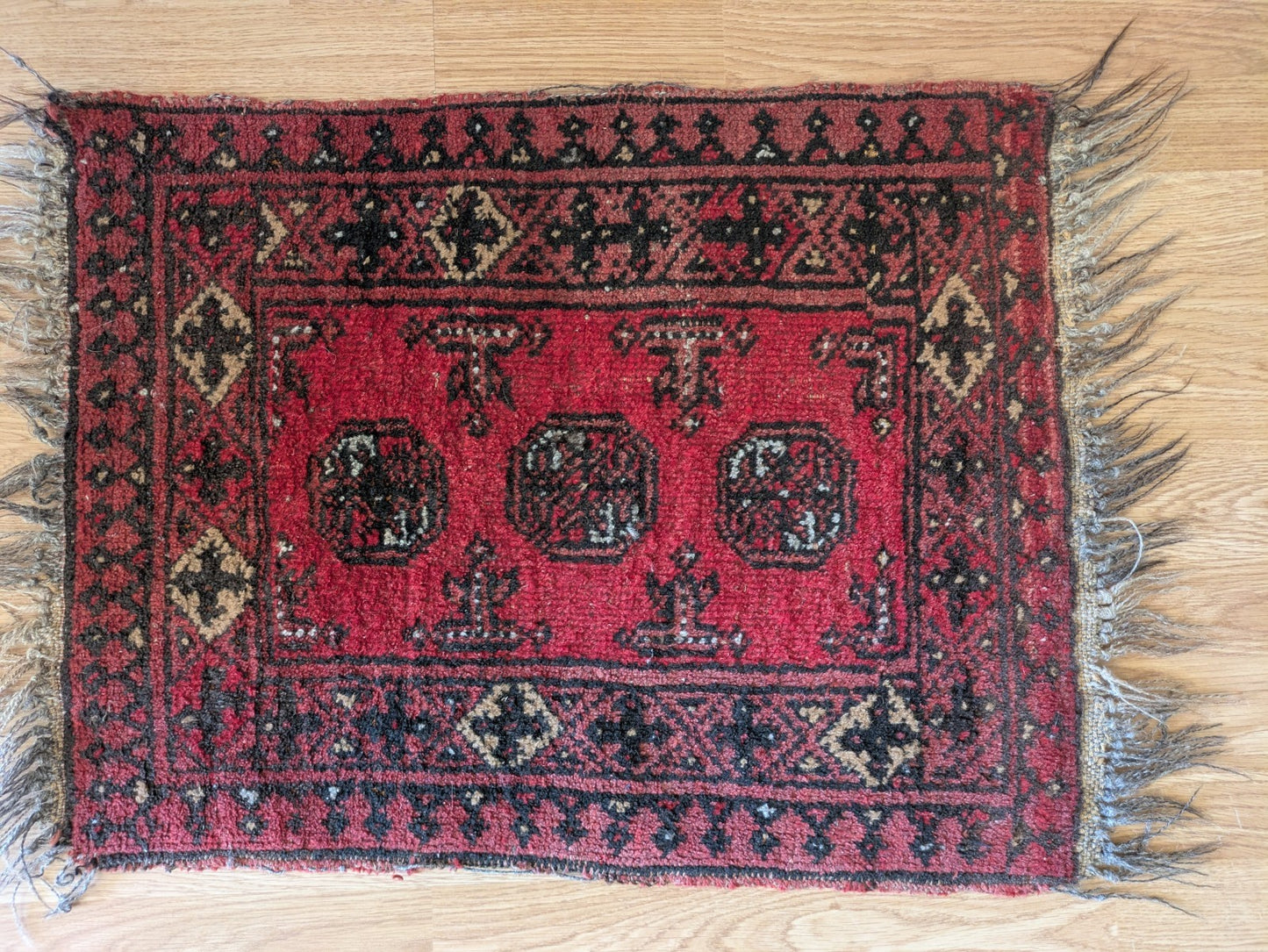 Vintage Oriental Turkish Wool Rug Red Tones 52.5cm x 64cm Eastern Kayam Carpet