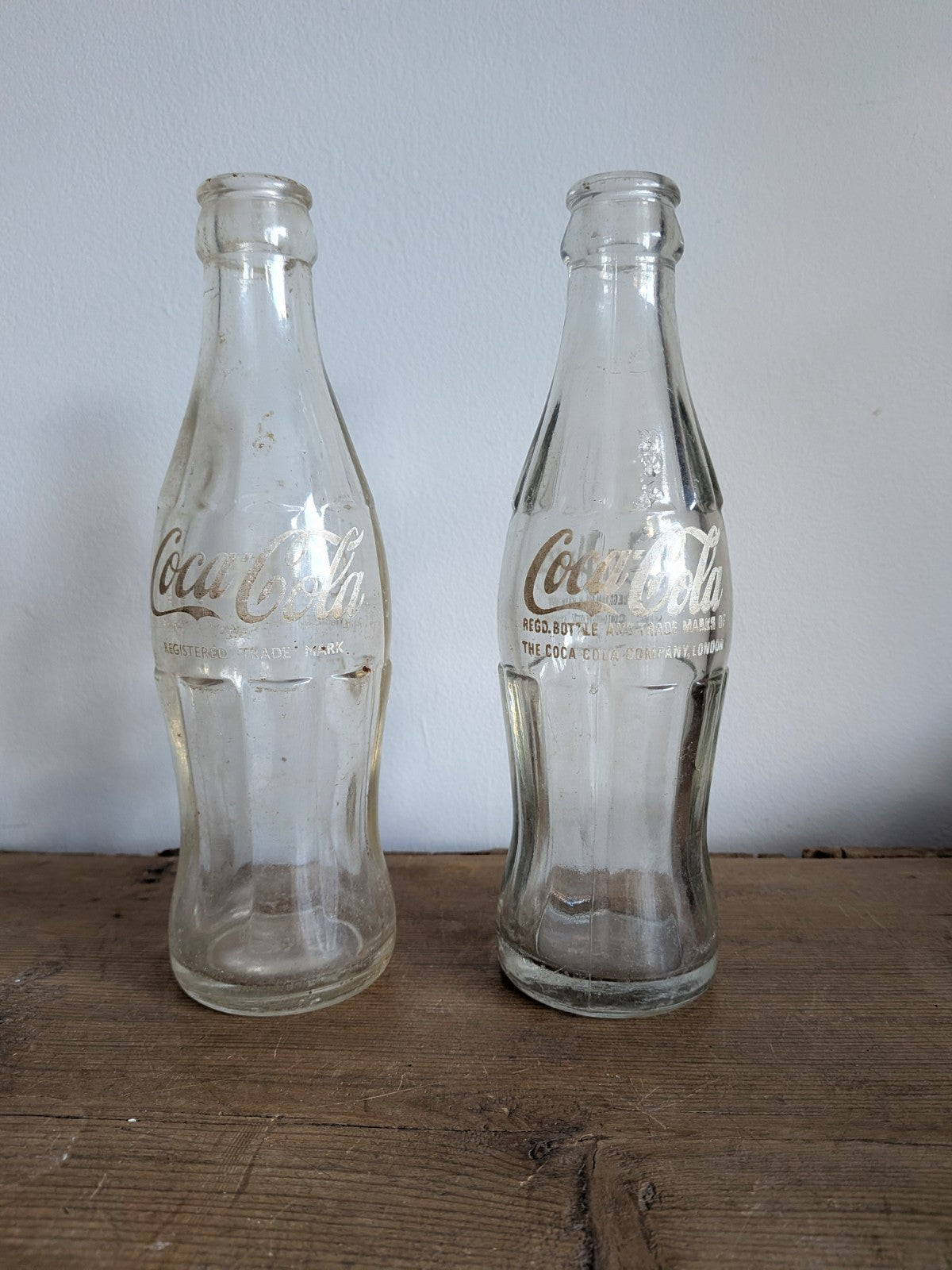 2x Coca-Cola White ACL Bottle, 0.185 Liters 1970s Coke Bottles Vintage Retro Vgc