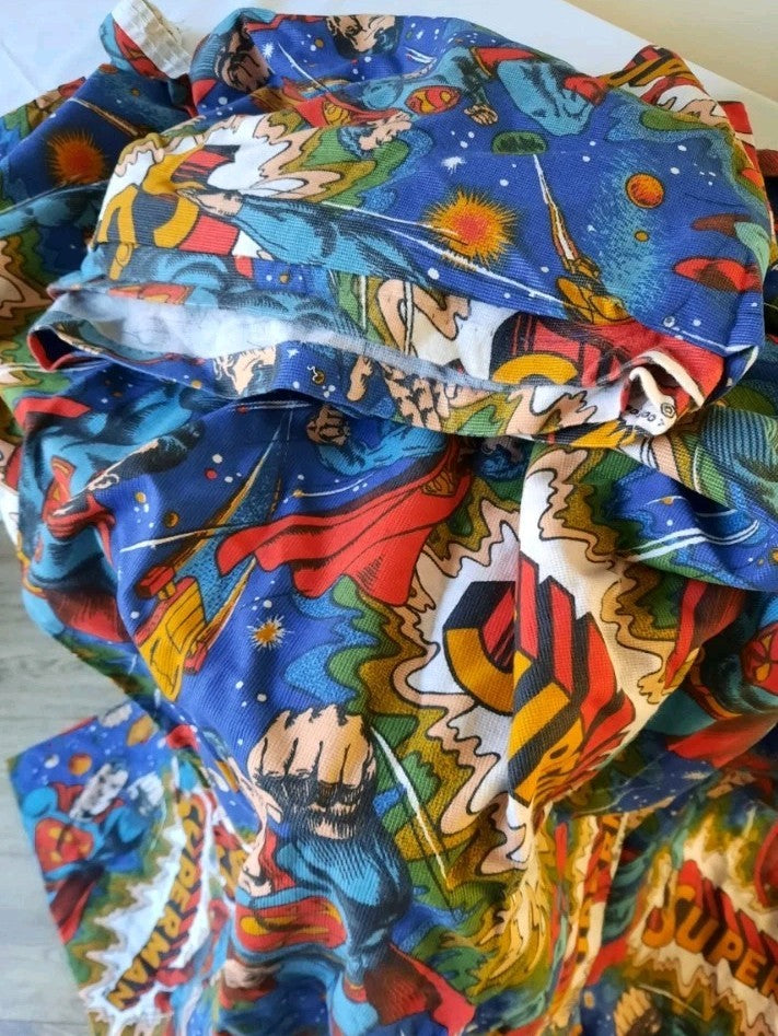 Vintage SUPERMAN DC Comics 1979 curtains childrens superhero 139cmD 163cmW retro