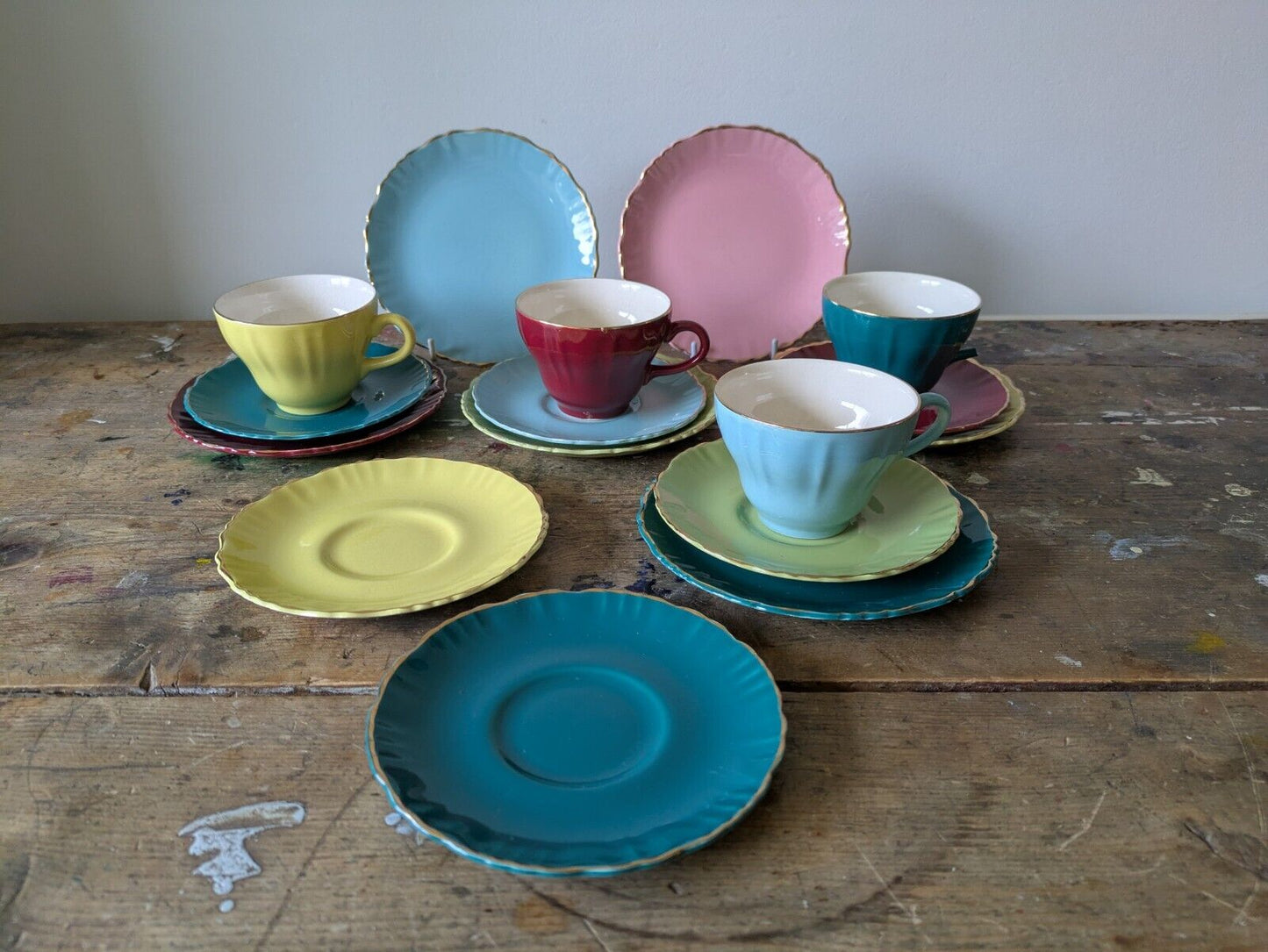 Rare tea set of 4 trios, cups, saucers & side plates Old Foley Gaiety 6720 Extra