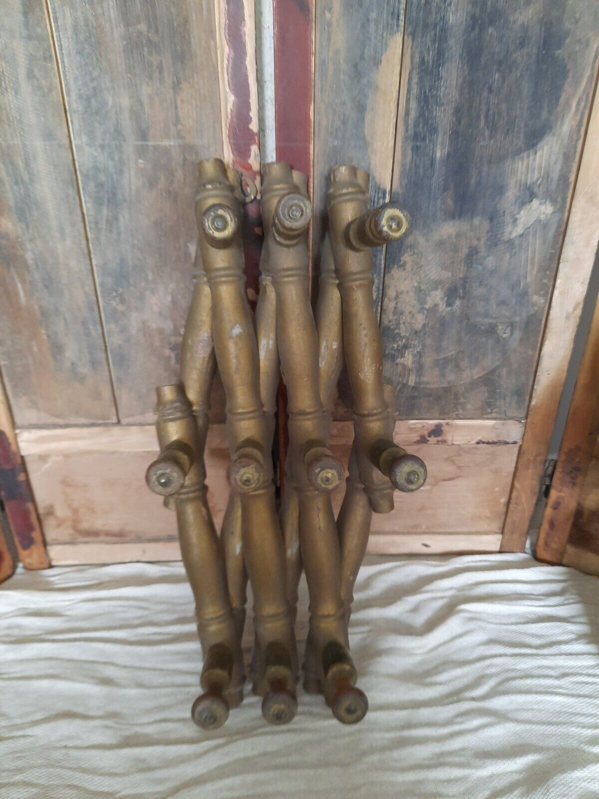 Vintage Wooden Folding Wall Hooks coat Rack Faux bamboo boho French Antique old