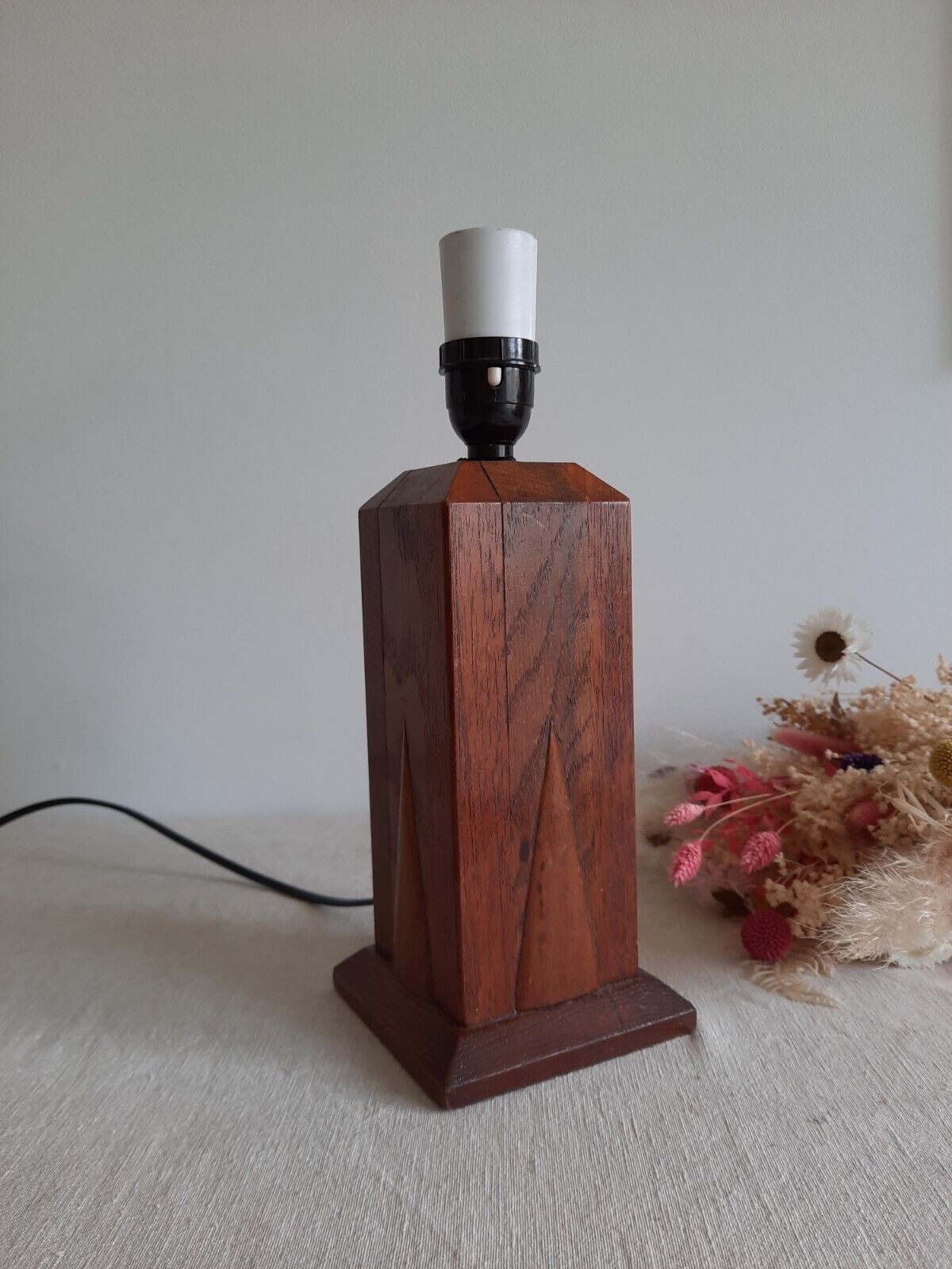 Large Original Art deco Oak table lamp square Column 1930s 20s Prop Working Rare