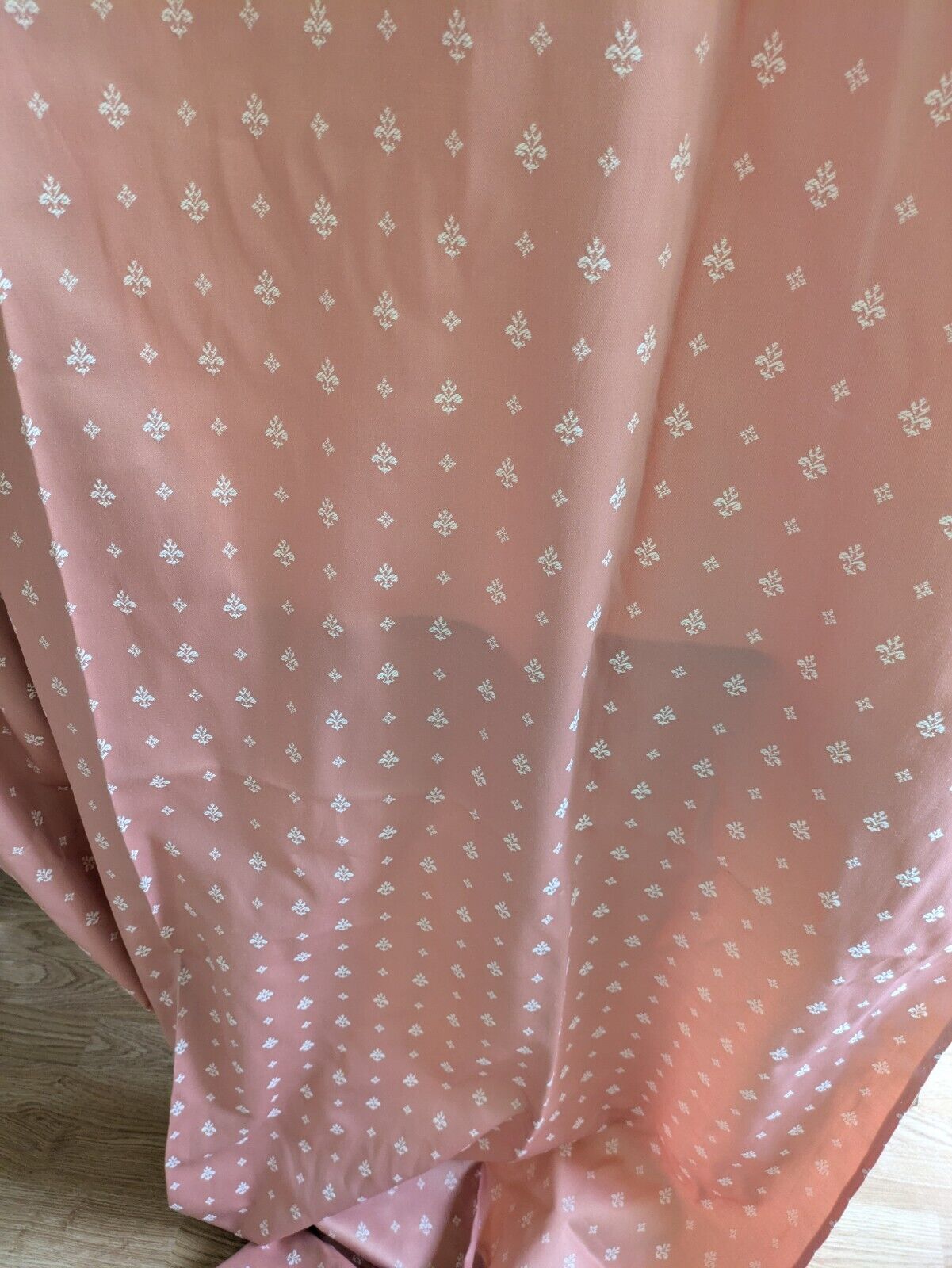Pair Vintage Pink 80s Shabby Chic Salmon Fleur De Lys Curtains VTG Style Pretty