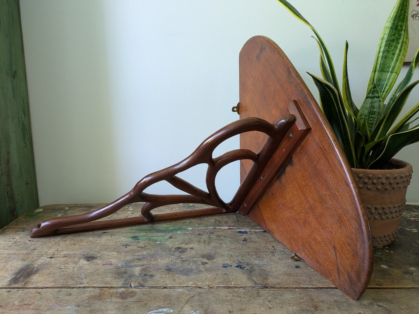 Antique Mahogany Art Nouveau C1890 Hanging Corner Shelf Wood Scroll Victorian