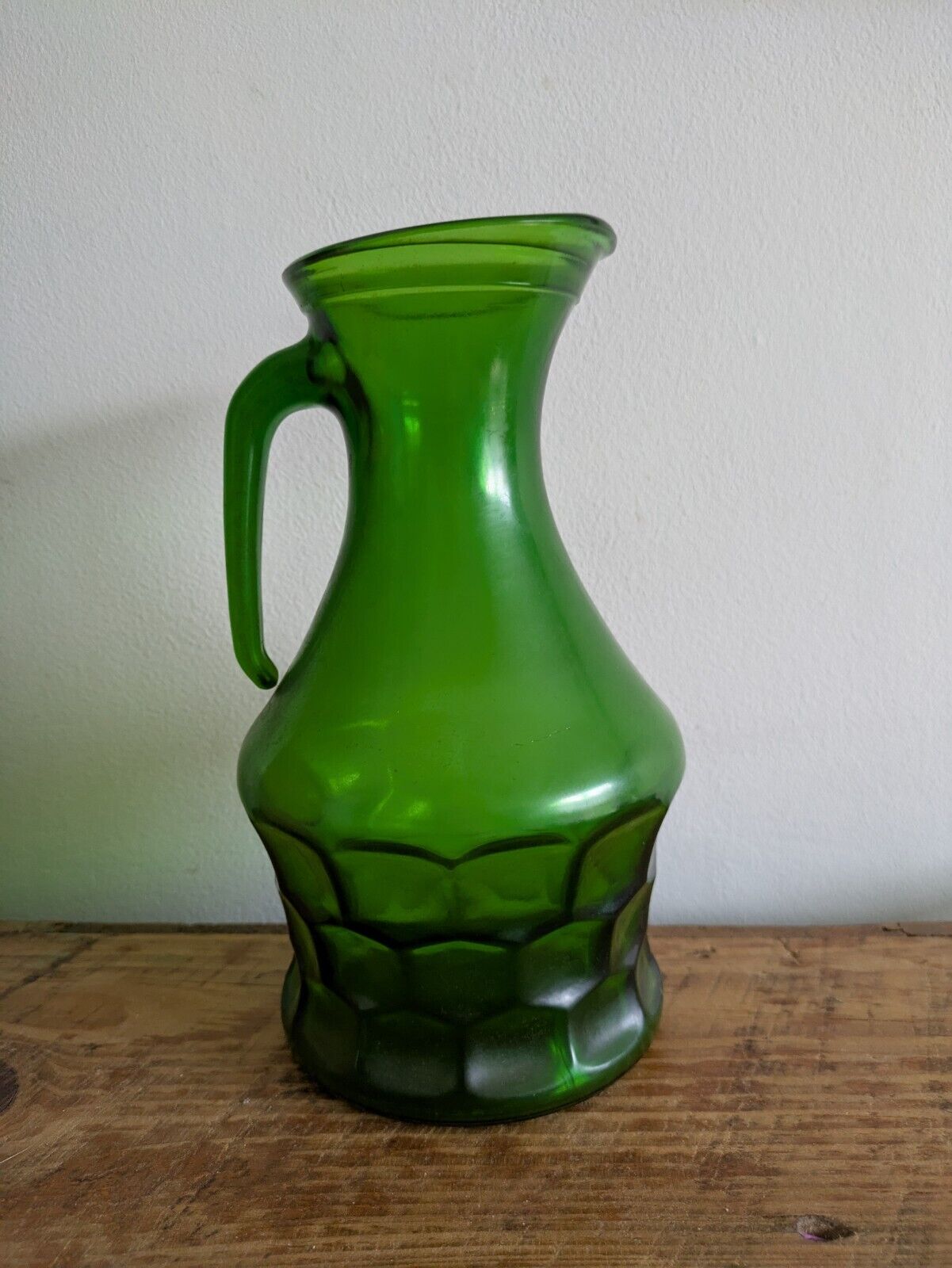 Vintage Italian Bormioli Green Glass Carafe Pitcher Vase Honeycomb Pattern Prop