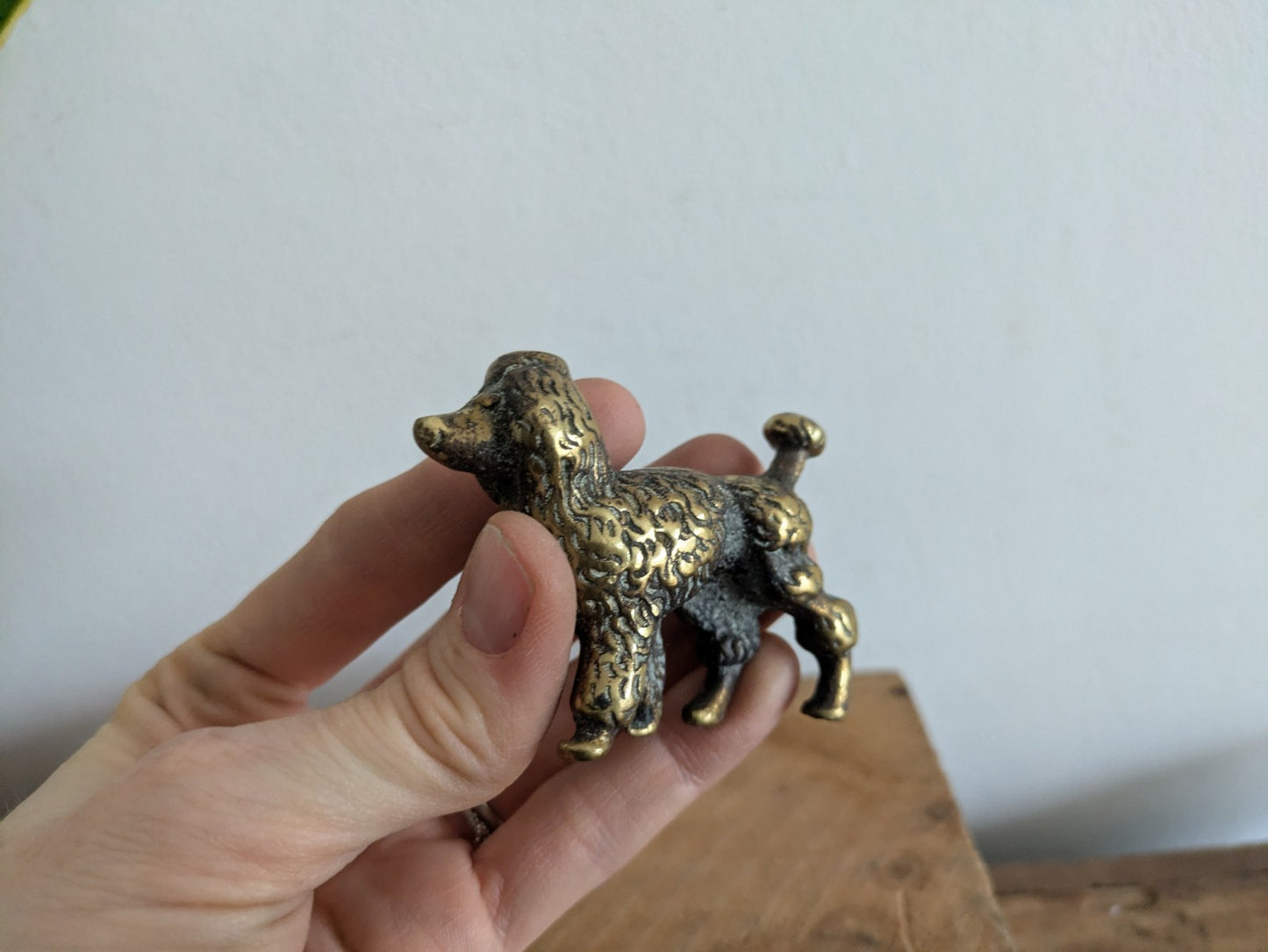 Vintage Small Solid Brass Poodle Ornament Figurine Prop Dog Mid Century Original