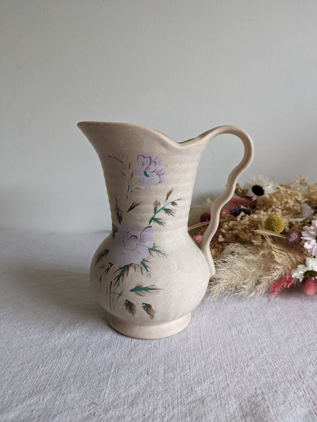 S. Clive brentleigh ware Jug Pitcher Hand Painted Floral Design Art Deco Vase Vg
