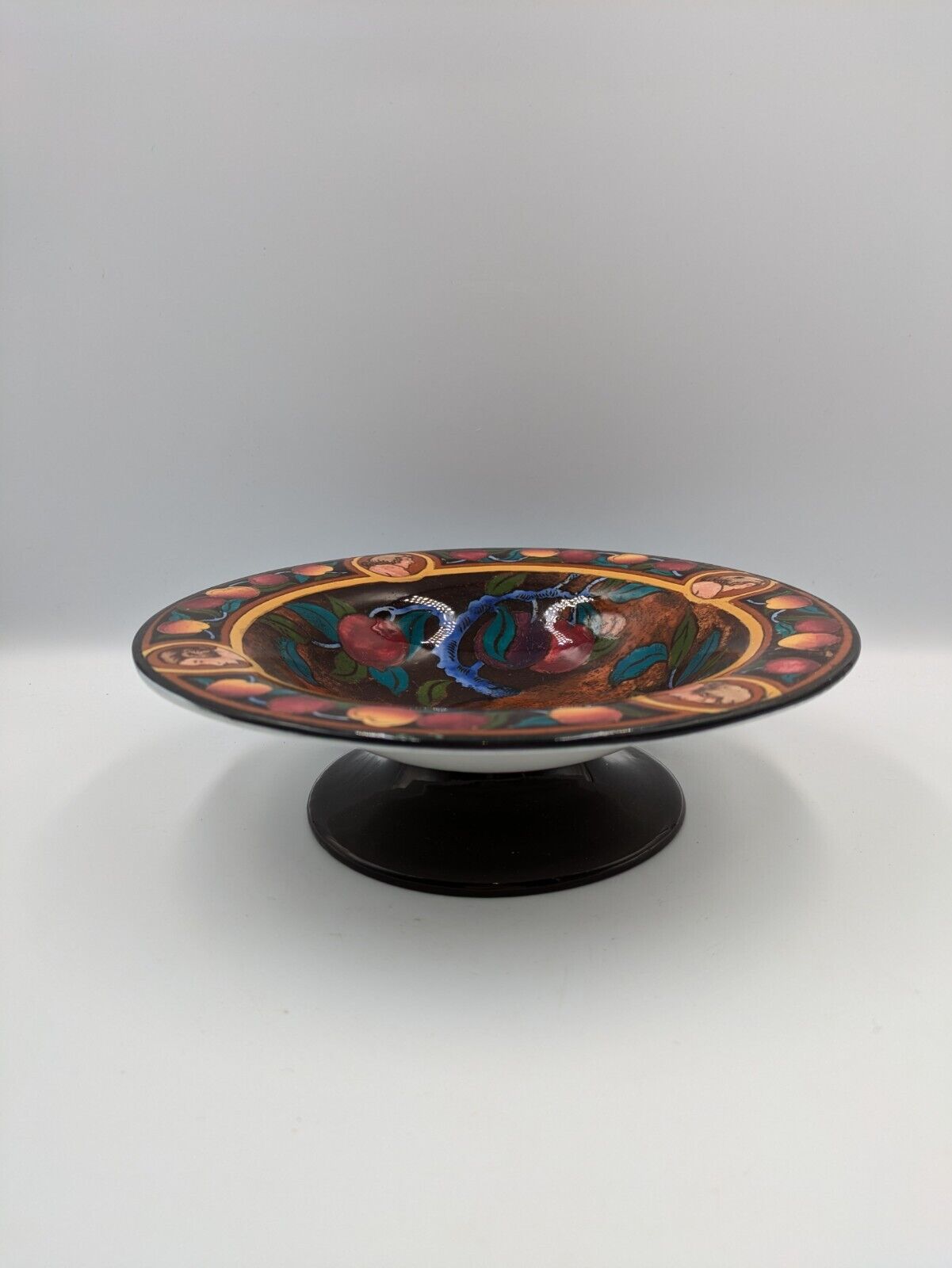 Crown Pottery Bowl John Tams Antique "Jacobean" Pattern Fruit Bowl Dish Pedestal