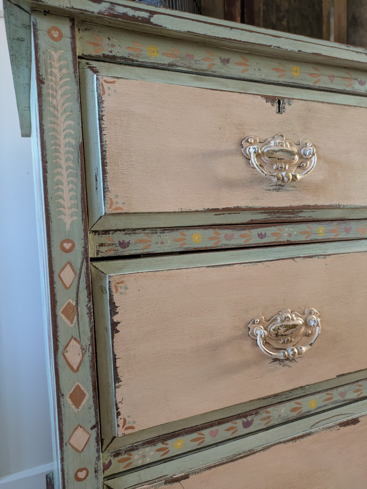 Antique Edwardian Sideboard Chest Of Drawers Vintage Hand Painted Distressed