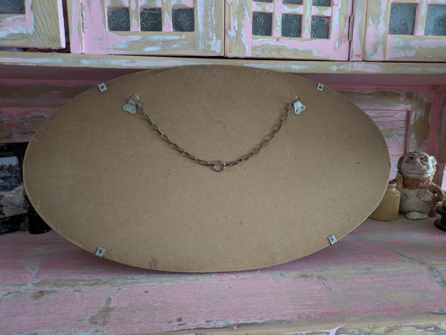 Art Deco Bevel Edge Wall Mirror Frameless & Chain Bevel Edge Oval Vintage Large