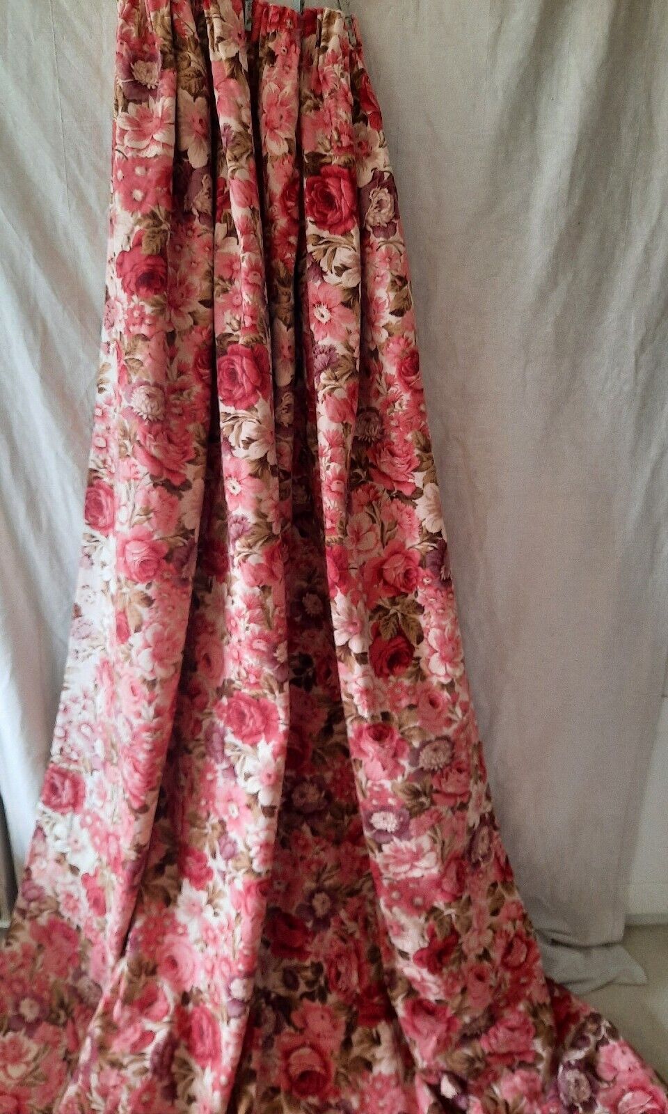 Vintage Boho Rose Floral Curtains Shabby Chic Linen W192cm D218cm floor Length
