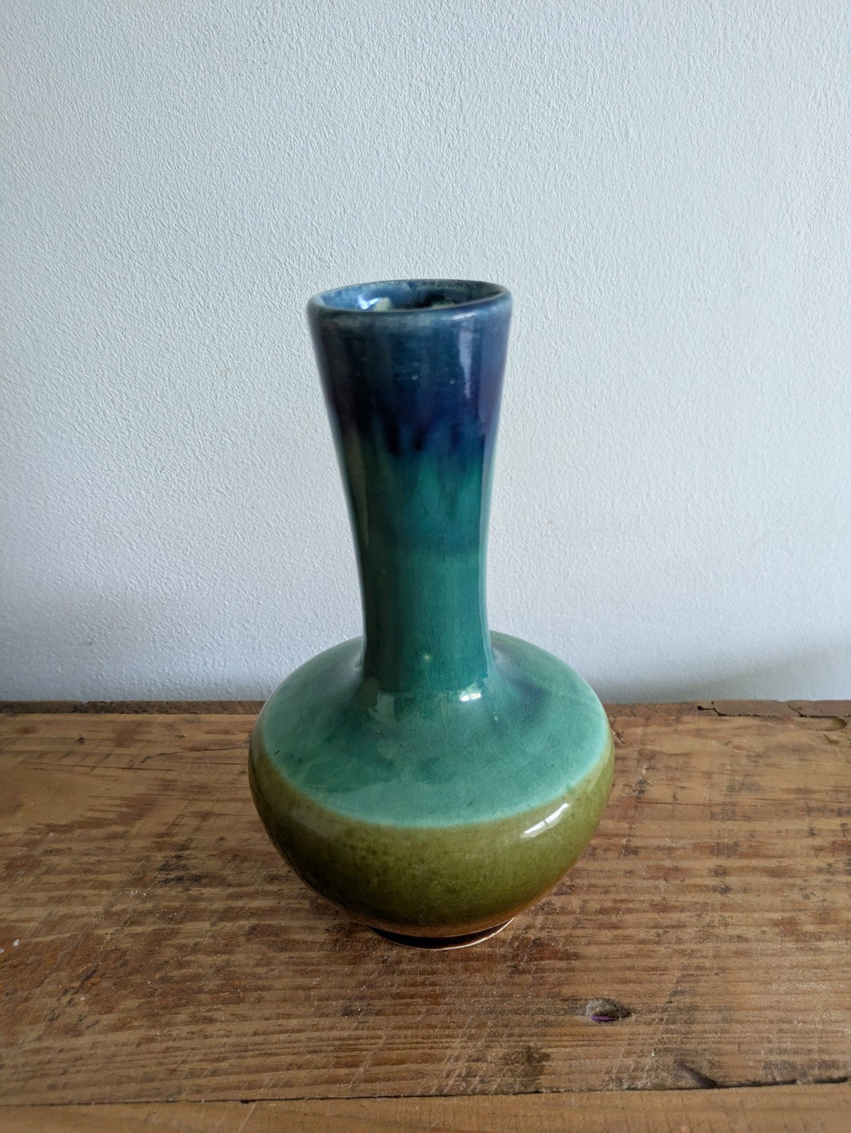 Vintage Rare Wellow Pottery Vase Bud Brown Turquoise Blue Ceramic Multicoloured