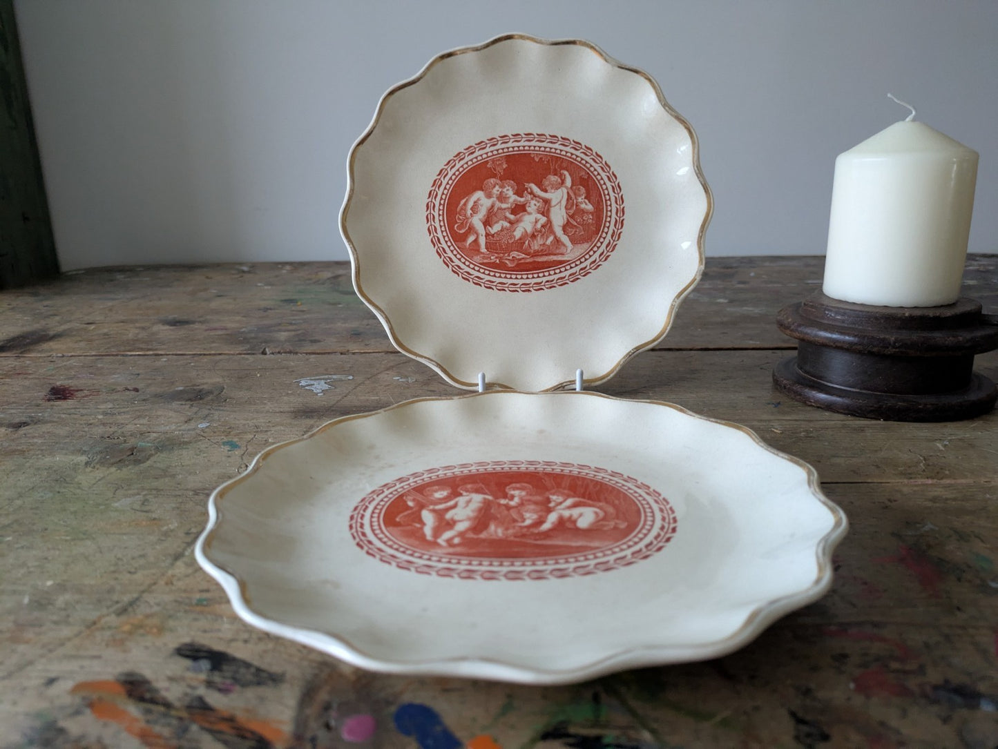 2x Rare 1864 Wedgwood Antique Vtg Dinner Plate Eritria Cherub Angel Dish Plates