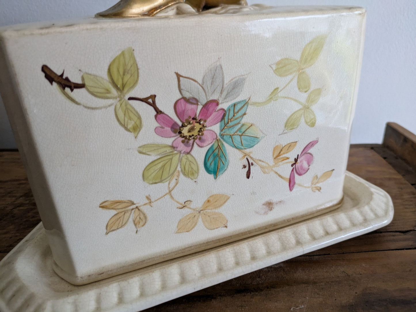 Large Antique Vintage Victorian Cheese Dish Butter Serving Cover Floral Vgc Rare