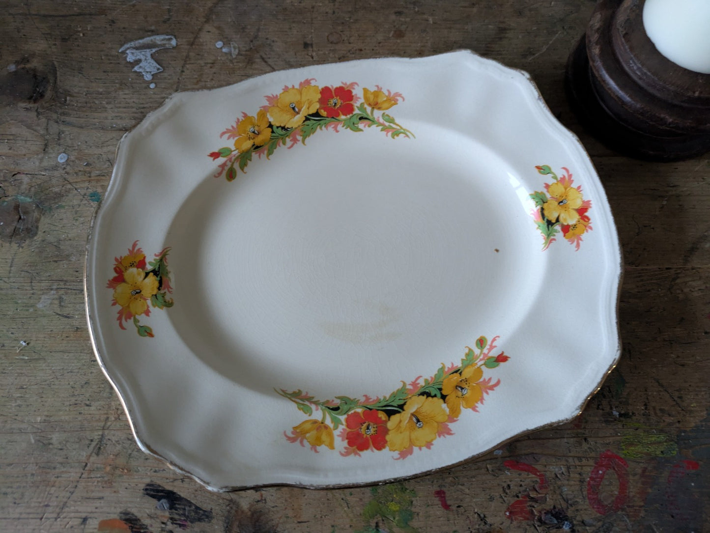 Vintage Alfred Meakin 1930s Serving Platter Plate Orange Yellow Floral Dinner