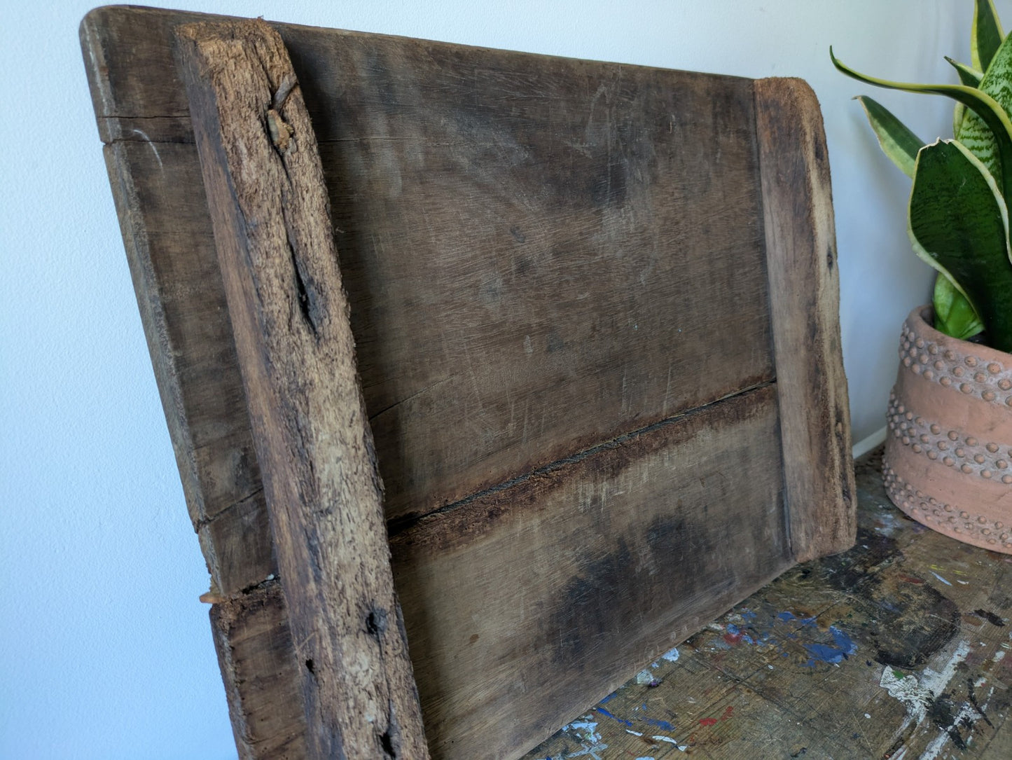 Antique Wooden Bajot Floor Sitting Stool Original Old Hand Crafted Serving Board