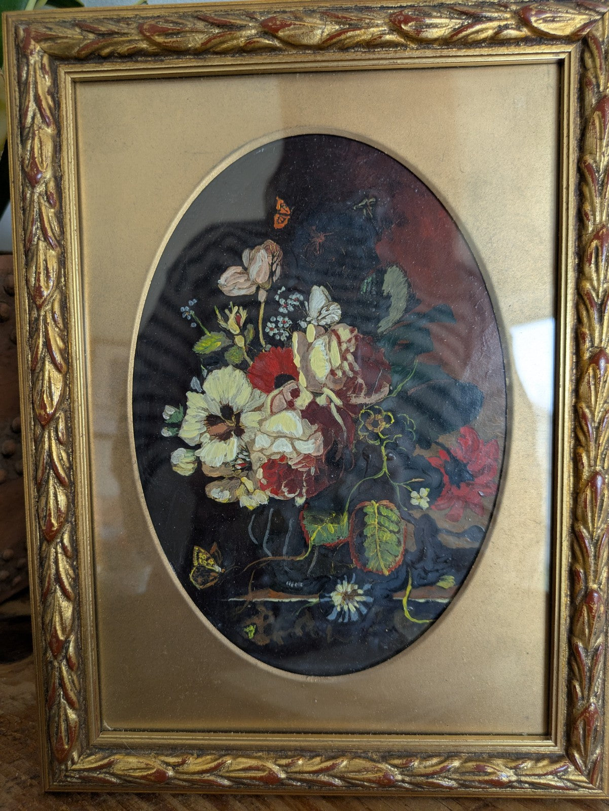 Small Vintage Framed Flowers Still Life Painting H Jackson Signed Bouquet Old