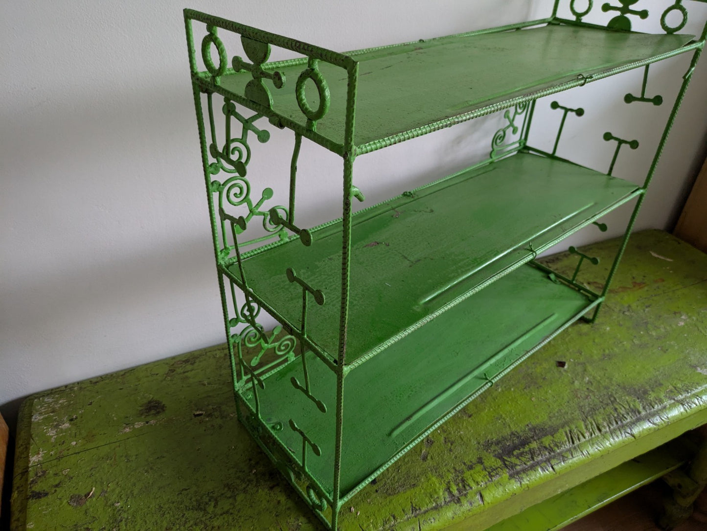 Antique French 1920s Green Wall Shelf Table Top Bookcase Shelves Art Deco VTG